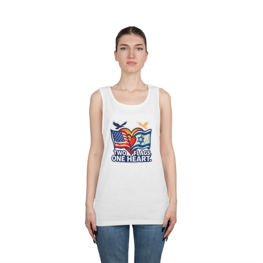 Two Flags. One Heart Unisex Heavy Cotton Tank Top - American Zionist