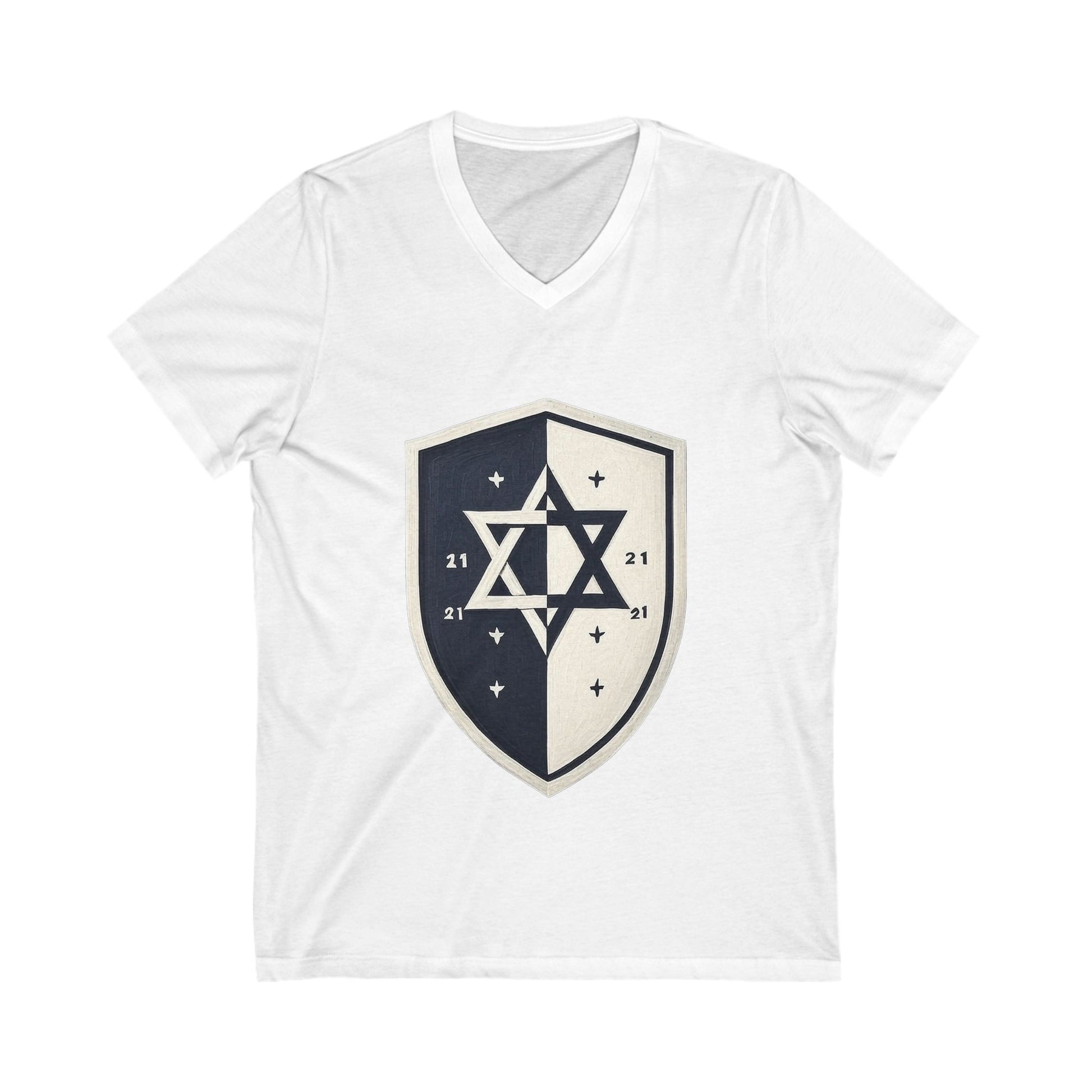 Black and White Shield Unisex Jersey Short Sleeve V - Neck Tee - American Zionist
