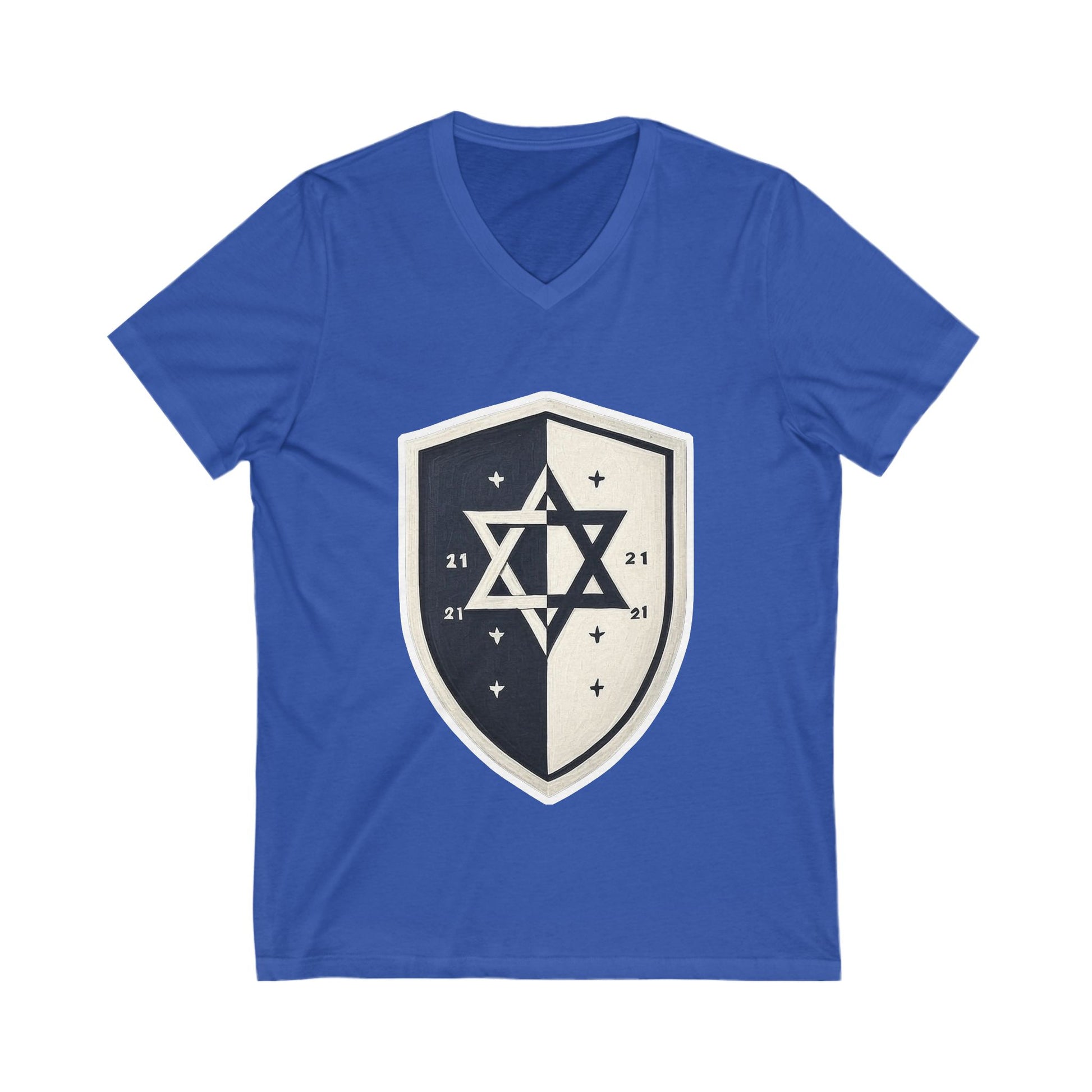 Black and White Shield Unisex Jersey Short Sleeve V - Neck Tee - American Zionist