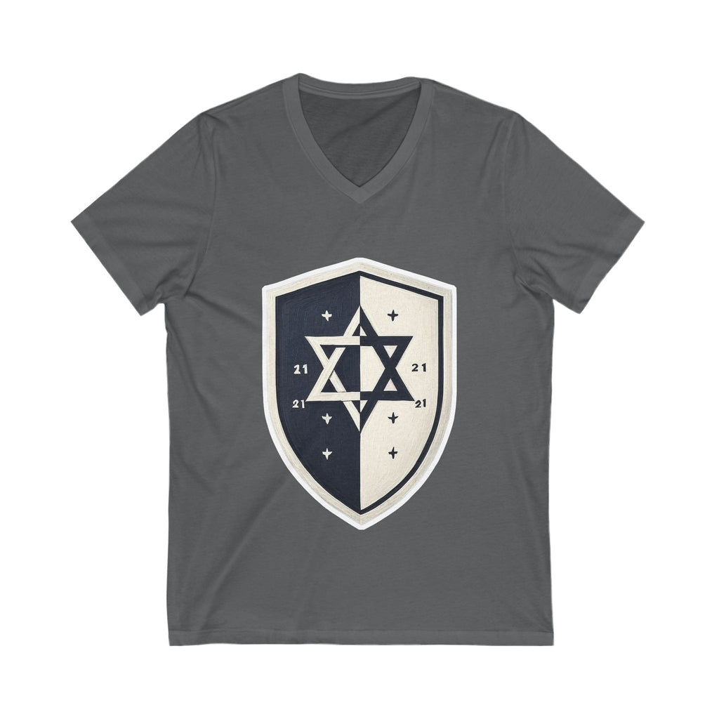 Black and White Shield Unisex Jersey Short Sleeve V - Neck Tee - American Zionist