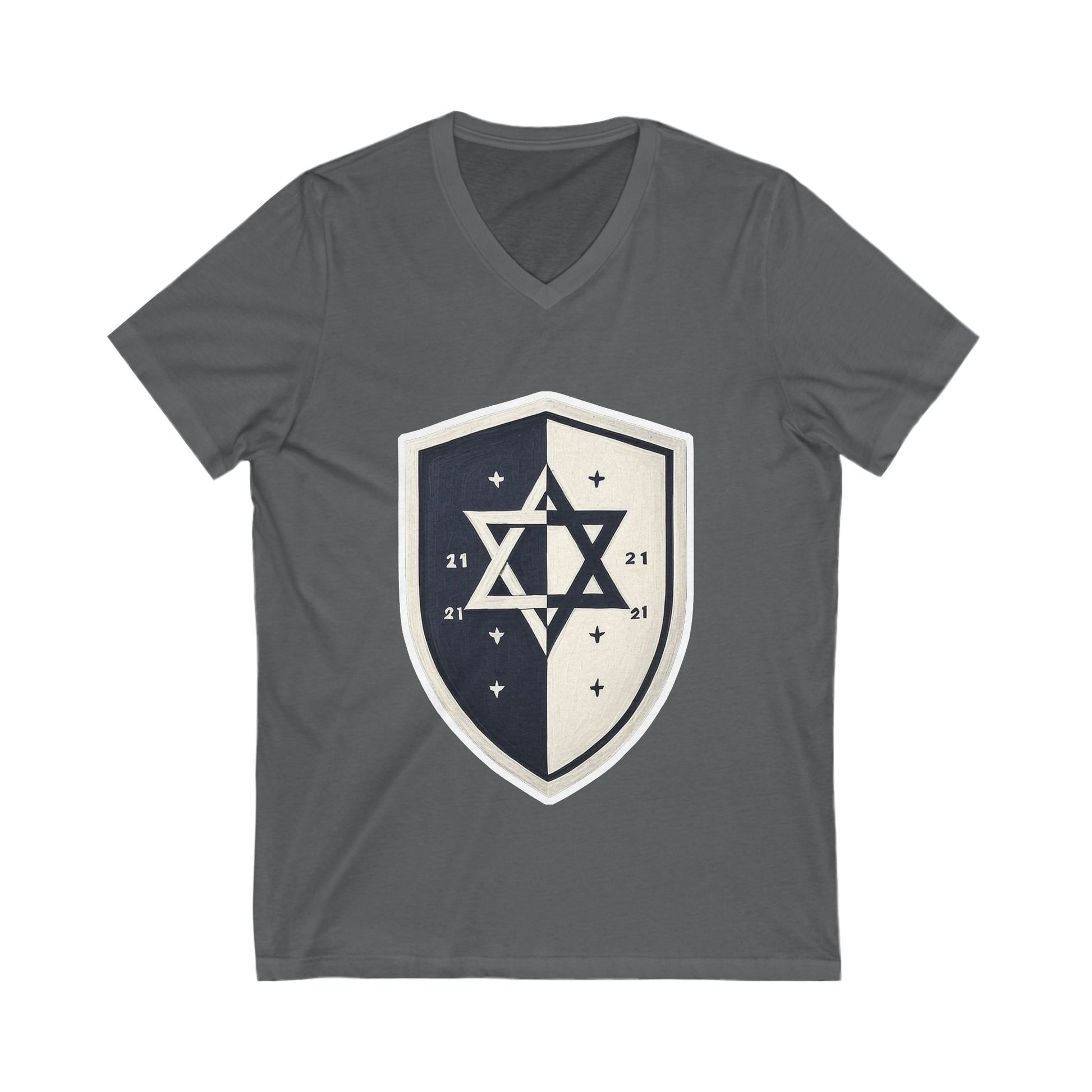 Black and White Shield Unisex Jersey Short Sleeve V - Neck Tee - American Zionist