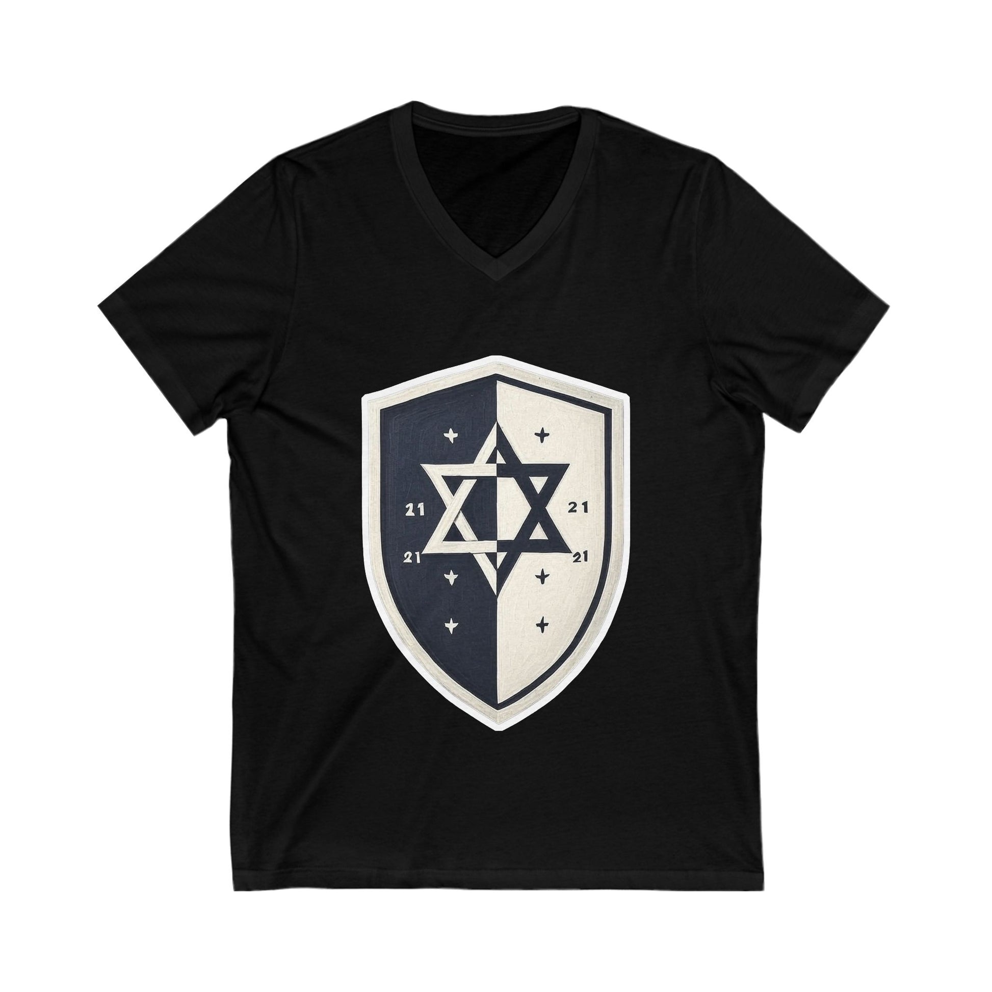 Black and White Shield Unisex Jersey Short Sleeve V - Neck Tee - American Zionist