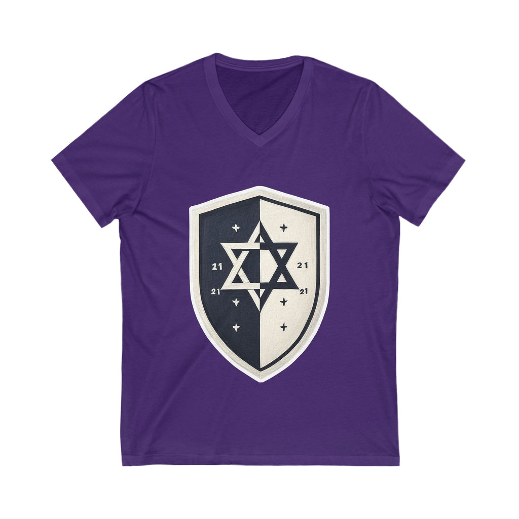 Black and White Shield Unisex Jersey Short Sleeve V - Neck Tee - American Zionist