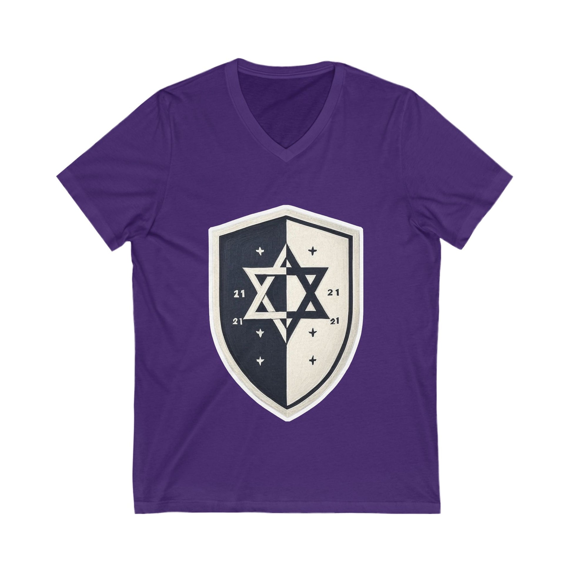 Black and White Shield Unisex Jersey Short Sleeve V - Neck Tee - American Zionist