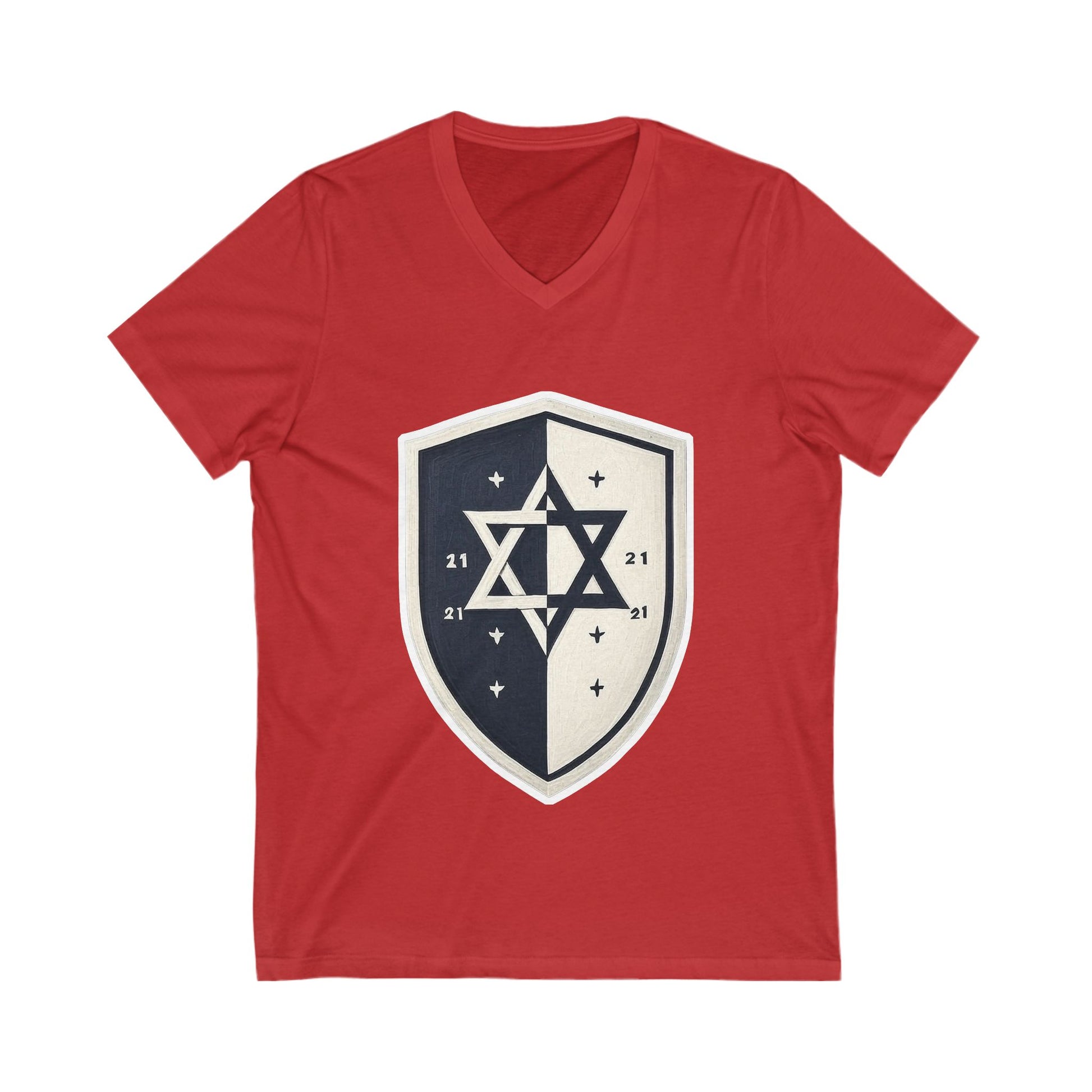 Black and White Shield Unisex Jersey Short Sleeve V - Neck Tee - American Zionist