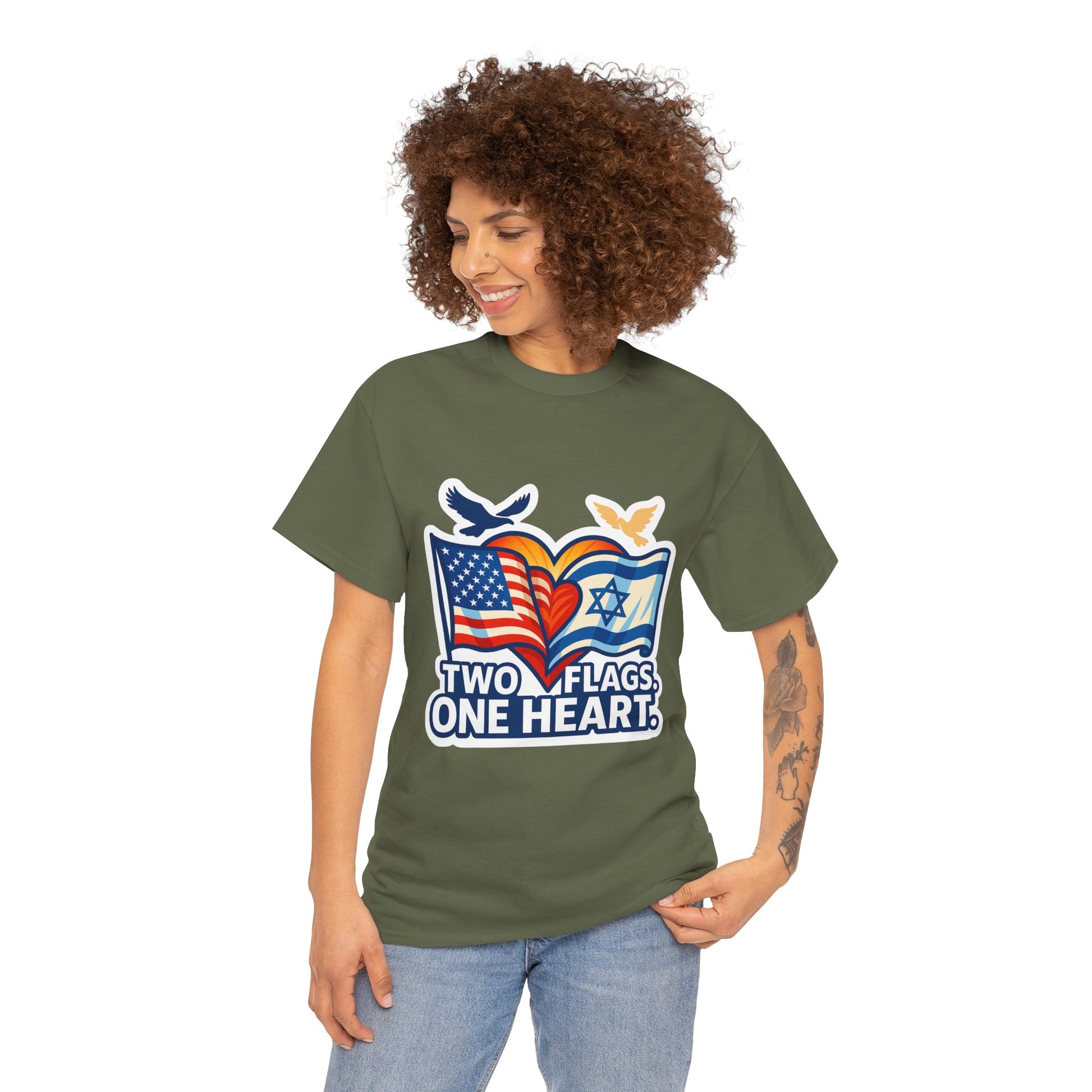 Two Flags One Heart Unisex Heavy Cotton Tee - American Zionist