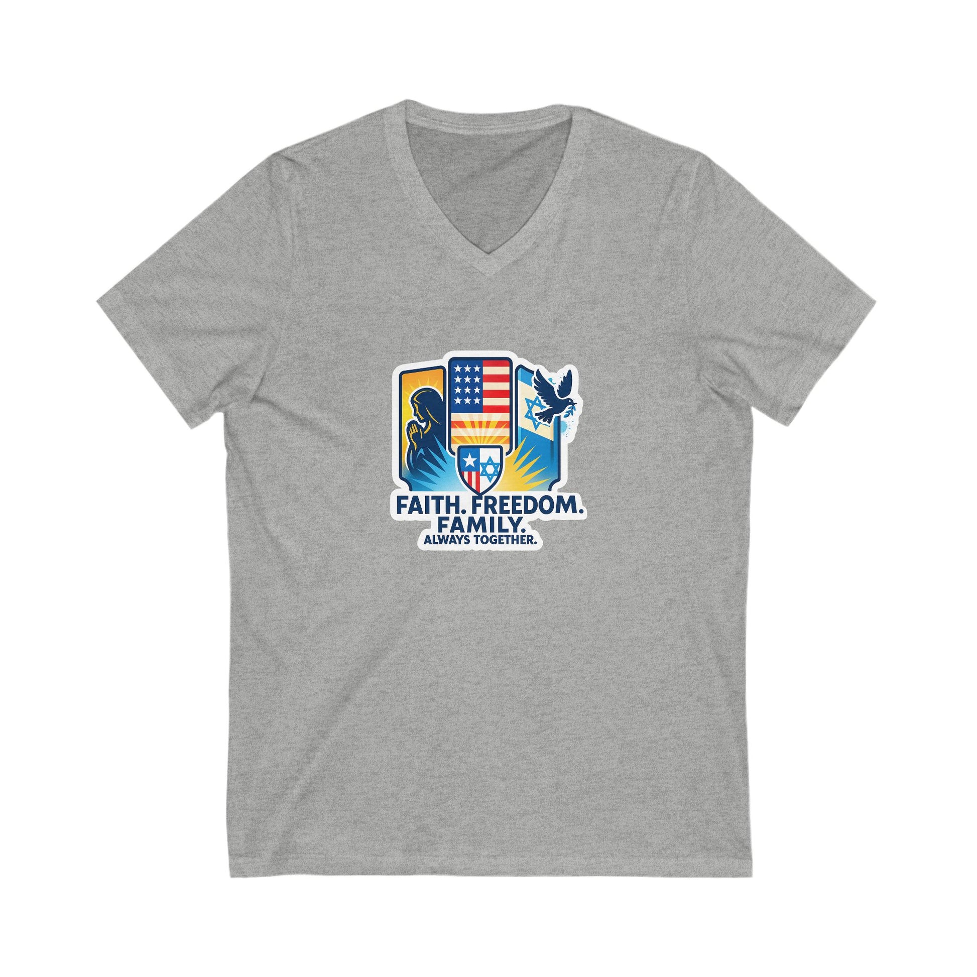 Faith Freedom Family Unisex Jersey Short Sleeve V - Neck Tee - American Zionist