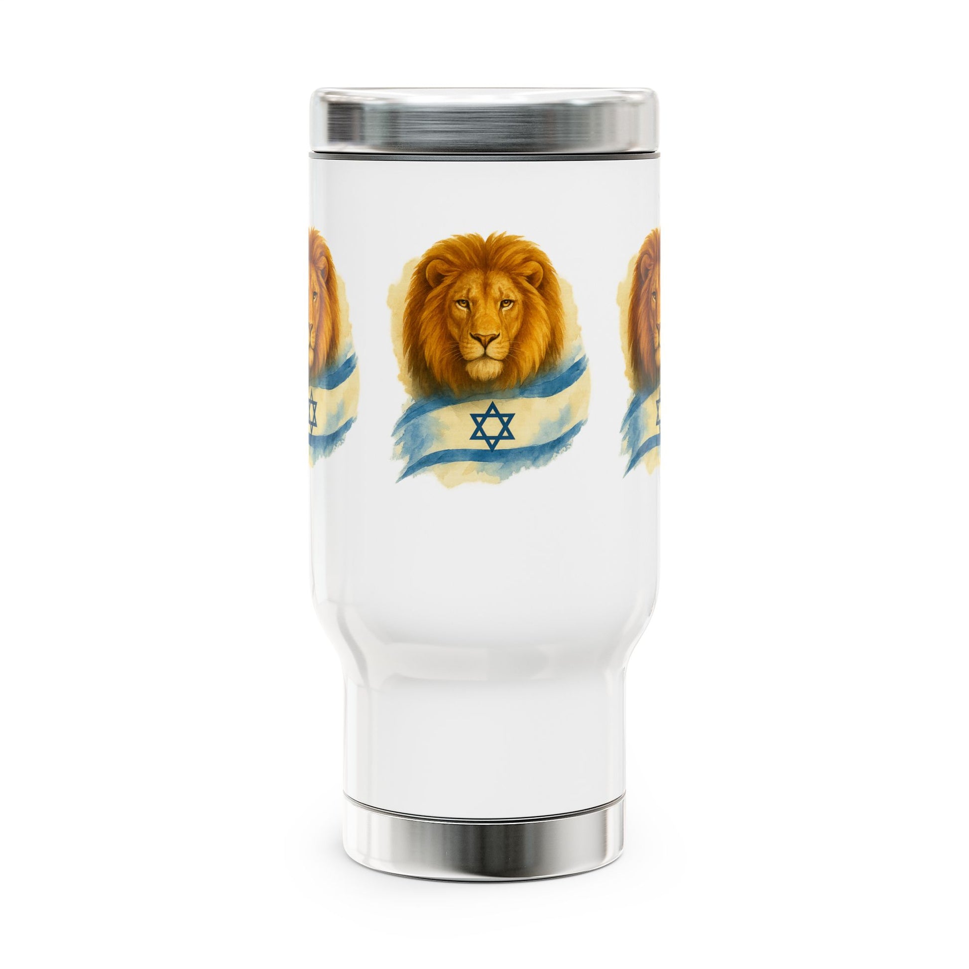 Lion Of Israel Stainless Steel Travel Mug with Handle, 14oz - American Zionist