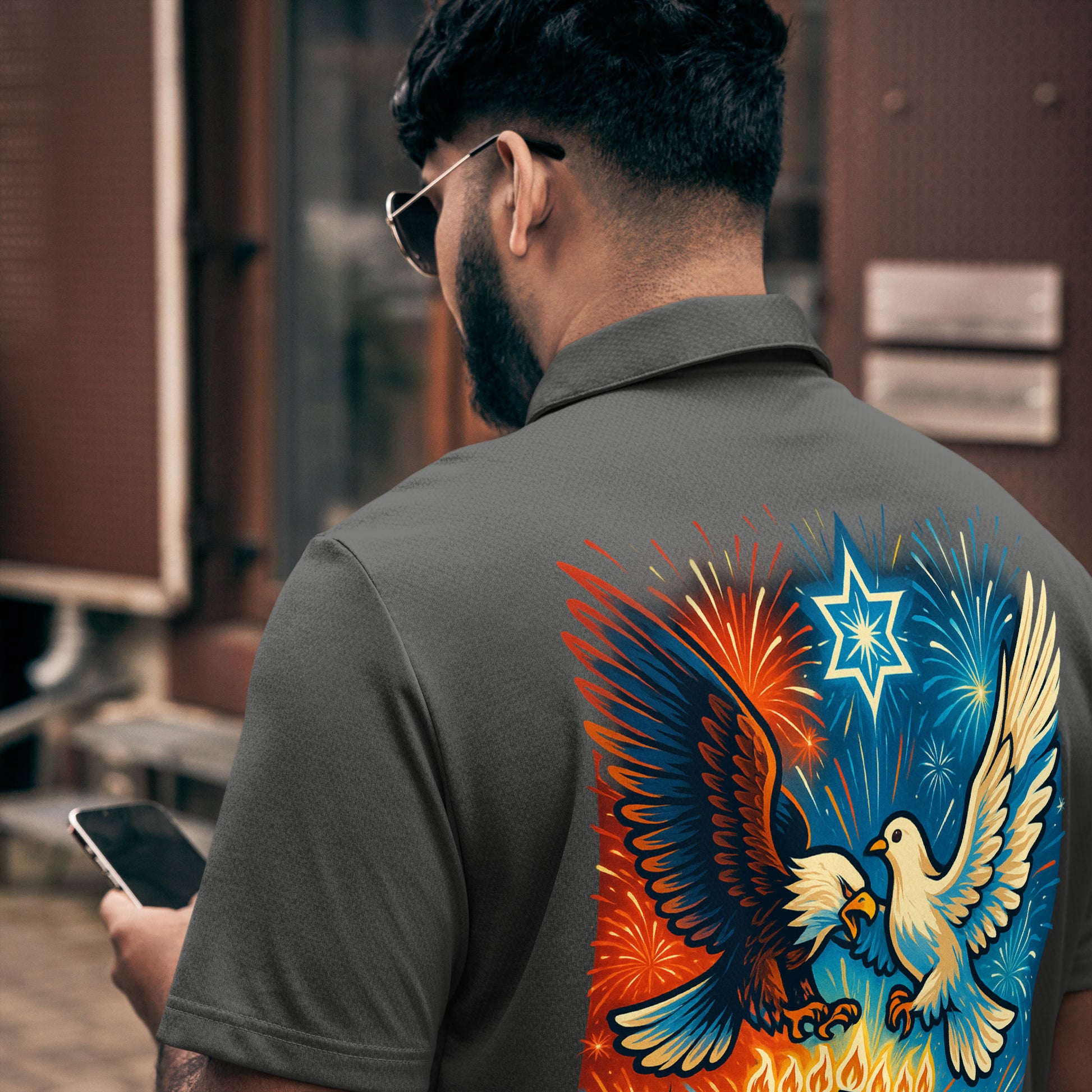 Red White and Blue Adidas Space - Dyed Polo Shirt - American Zionist
