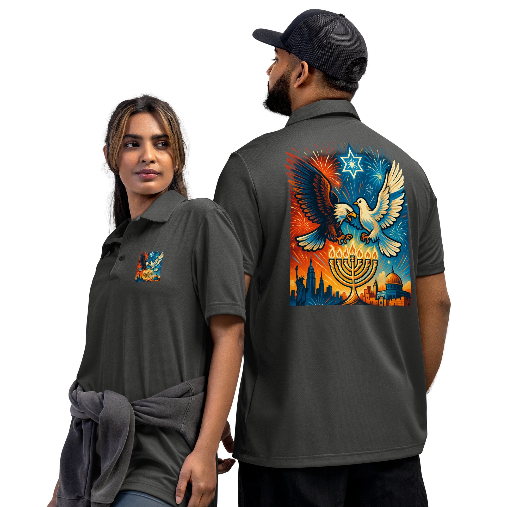Red White and Blue Adidas Space - Dyed Polo Shirt - American Zionist