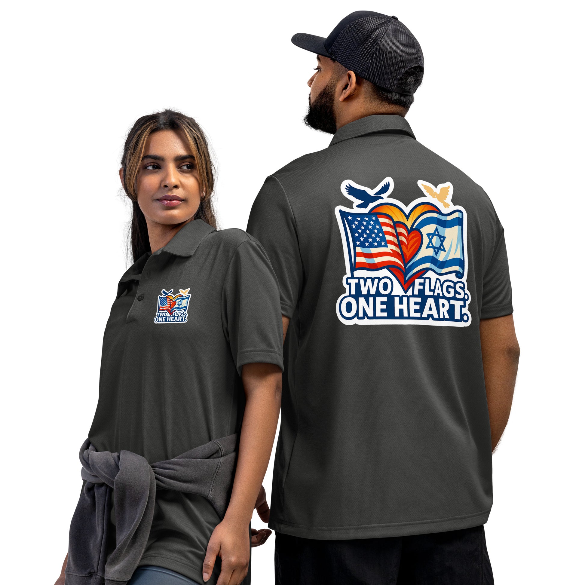 Two Flags. One Heart Adidas Space - Dyed Polo Shirt - American Zionist