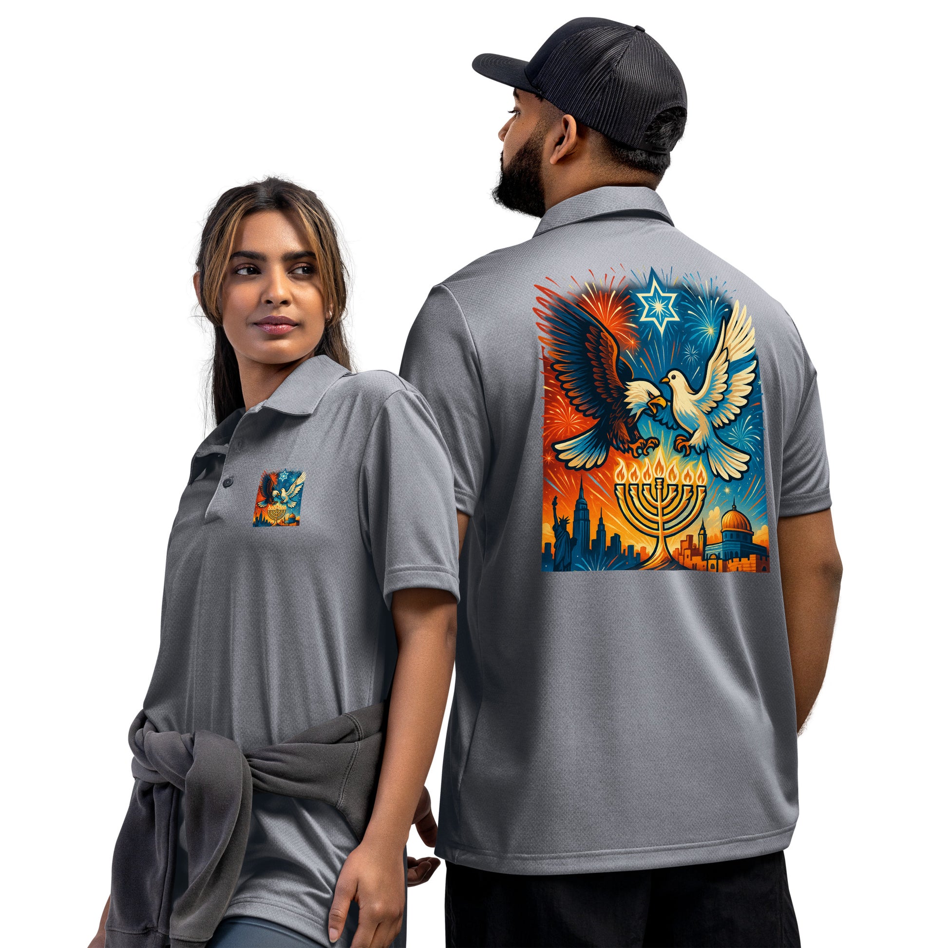 Red White and Blue Adidas Space - Dyed Polo Shirt - American Zionist