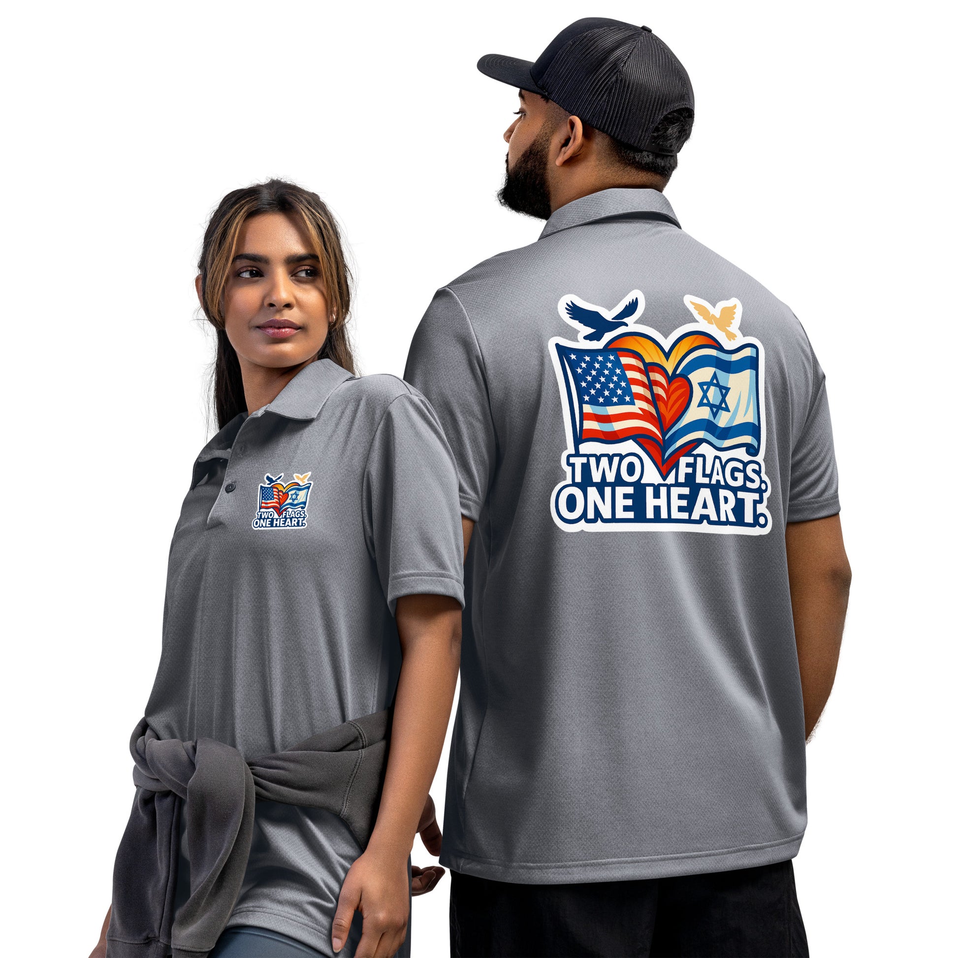 Two Flags. One Heart Adidas Space - Dyed Polo Shirt - American Zionist