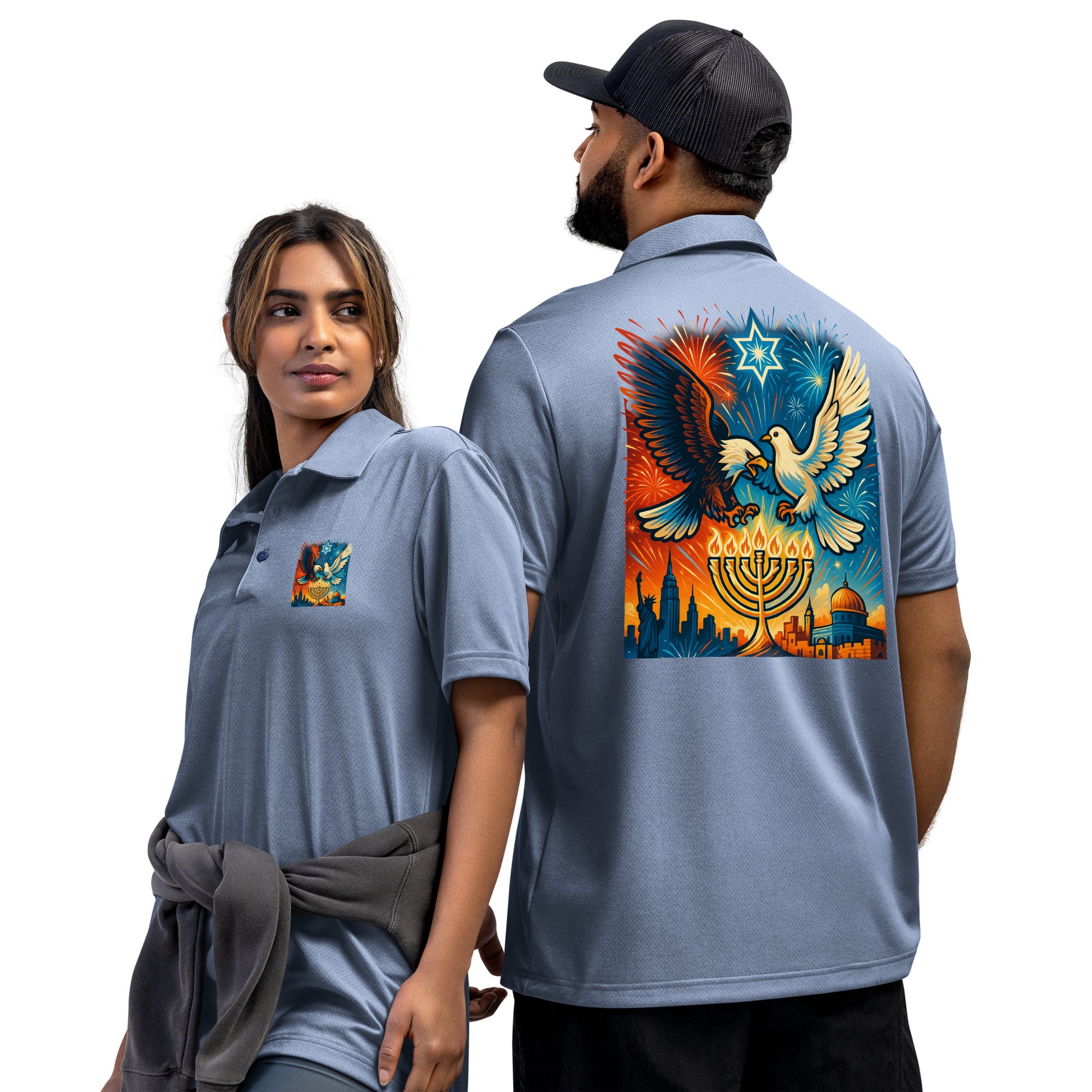 Red White and Blue Adidas Space - Dyed Polo Shirt - American Zionist