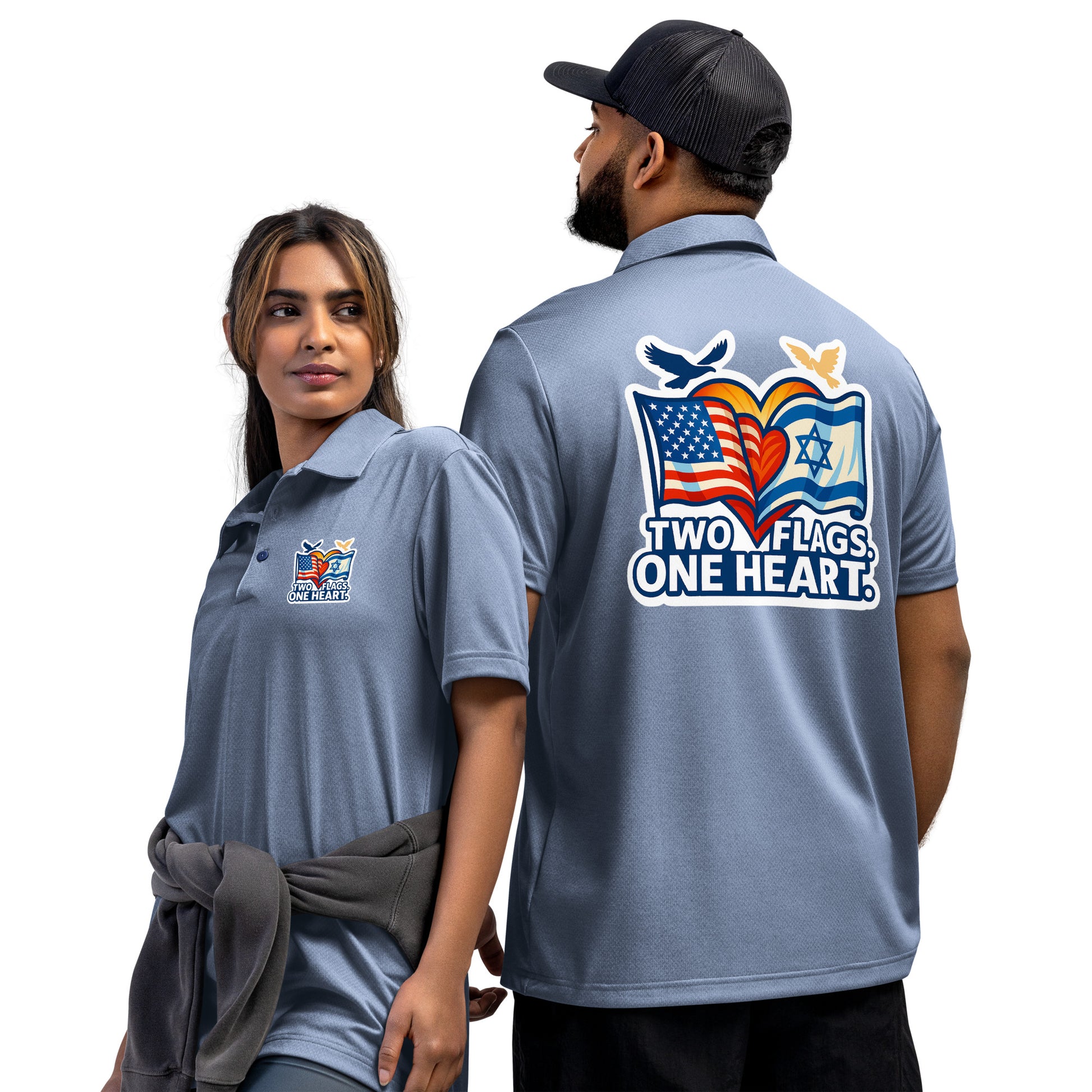 Two Flags. One Heart Adidas Space - Dyed Polo Shirt - American Zionist