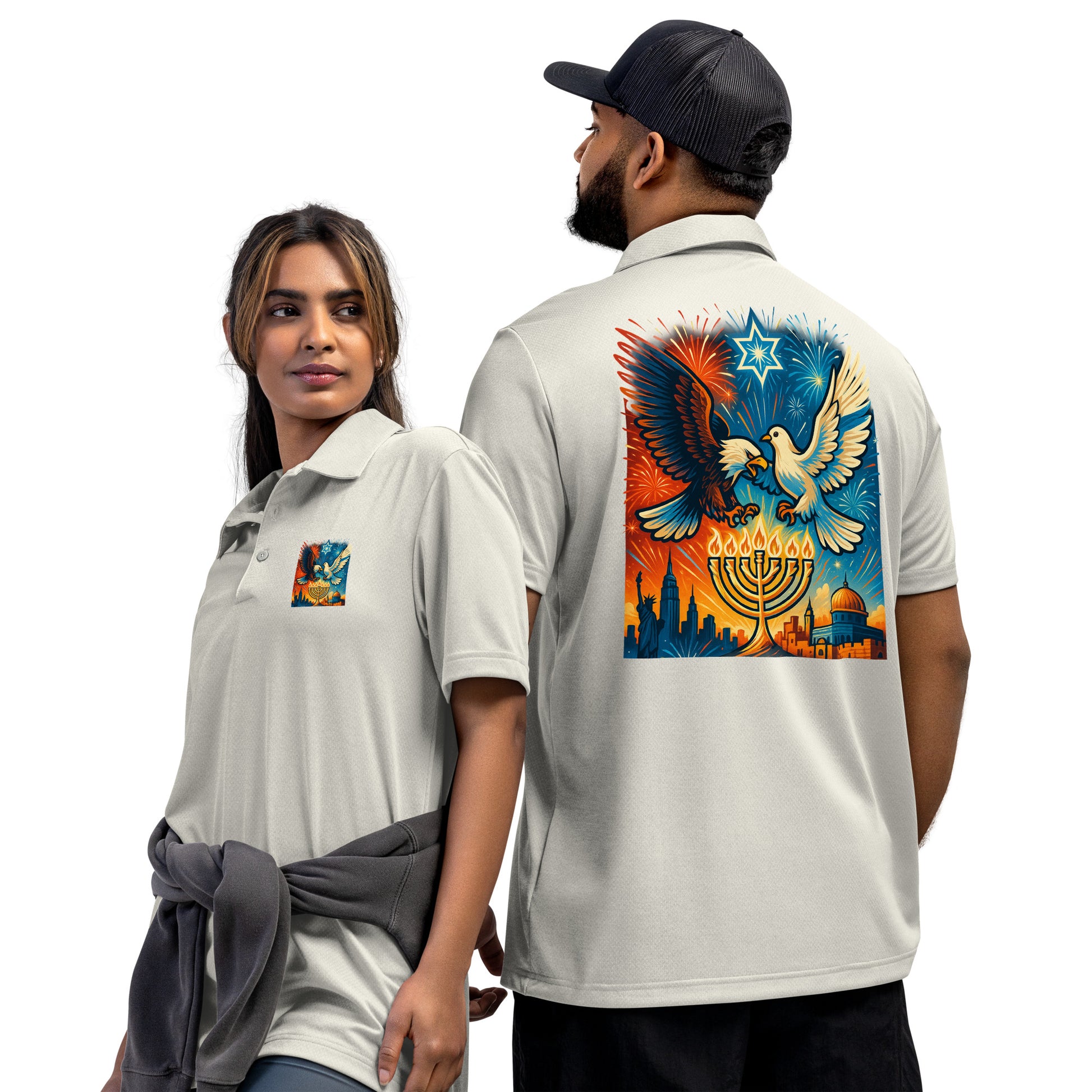 Red White and Blue Adidas Space - Dyed Polo Shirt - American Zionist