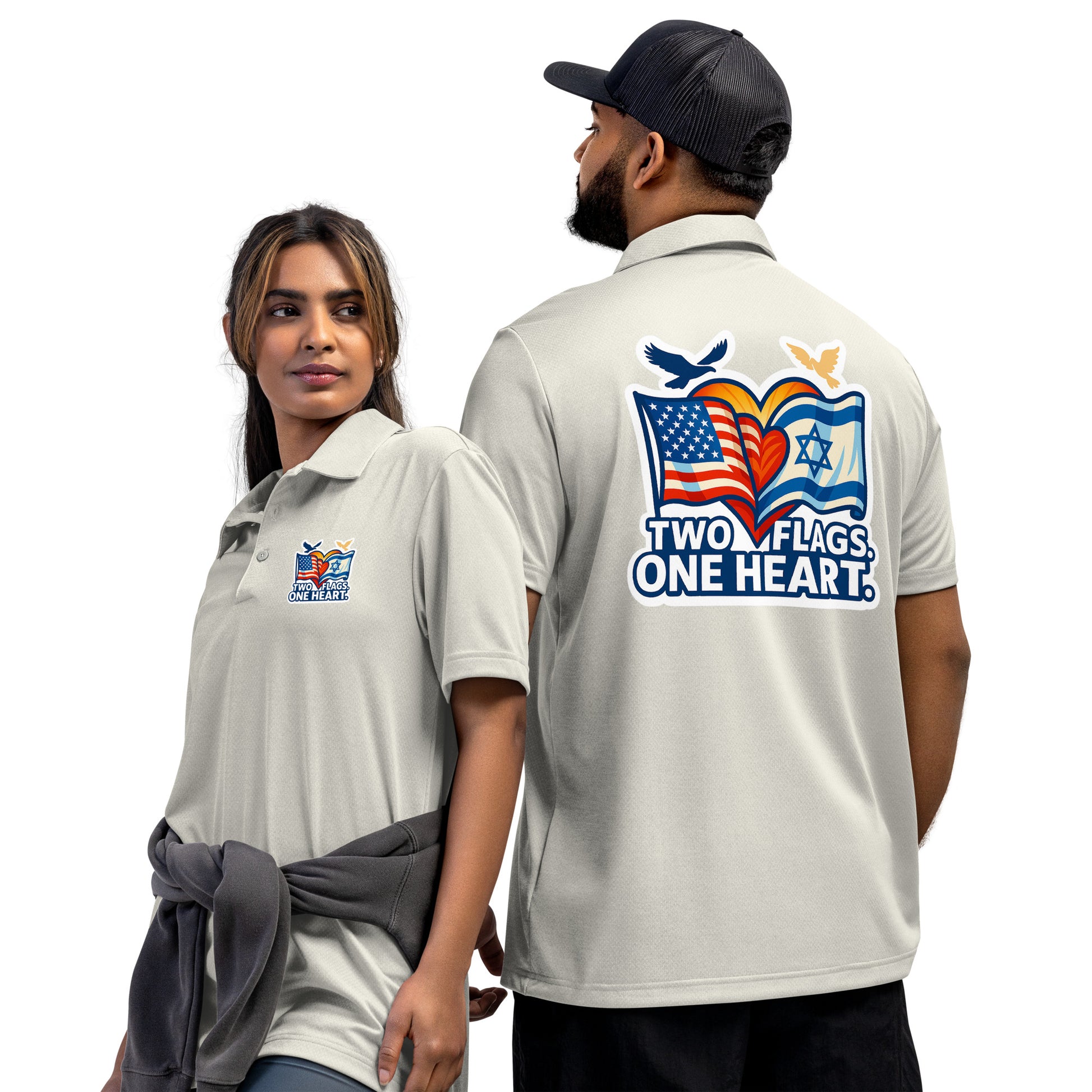 Two Flags. One Heart Adidas Space - Dyed Polo Shirt - American Zionist
