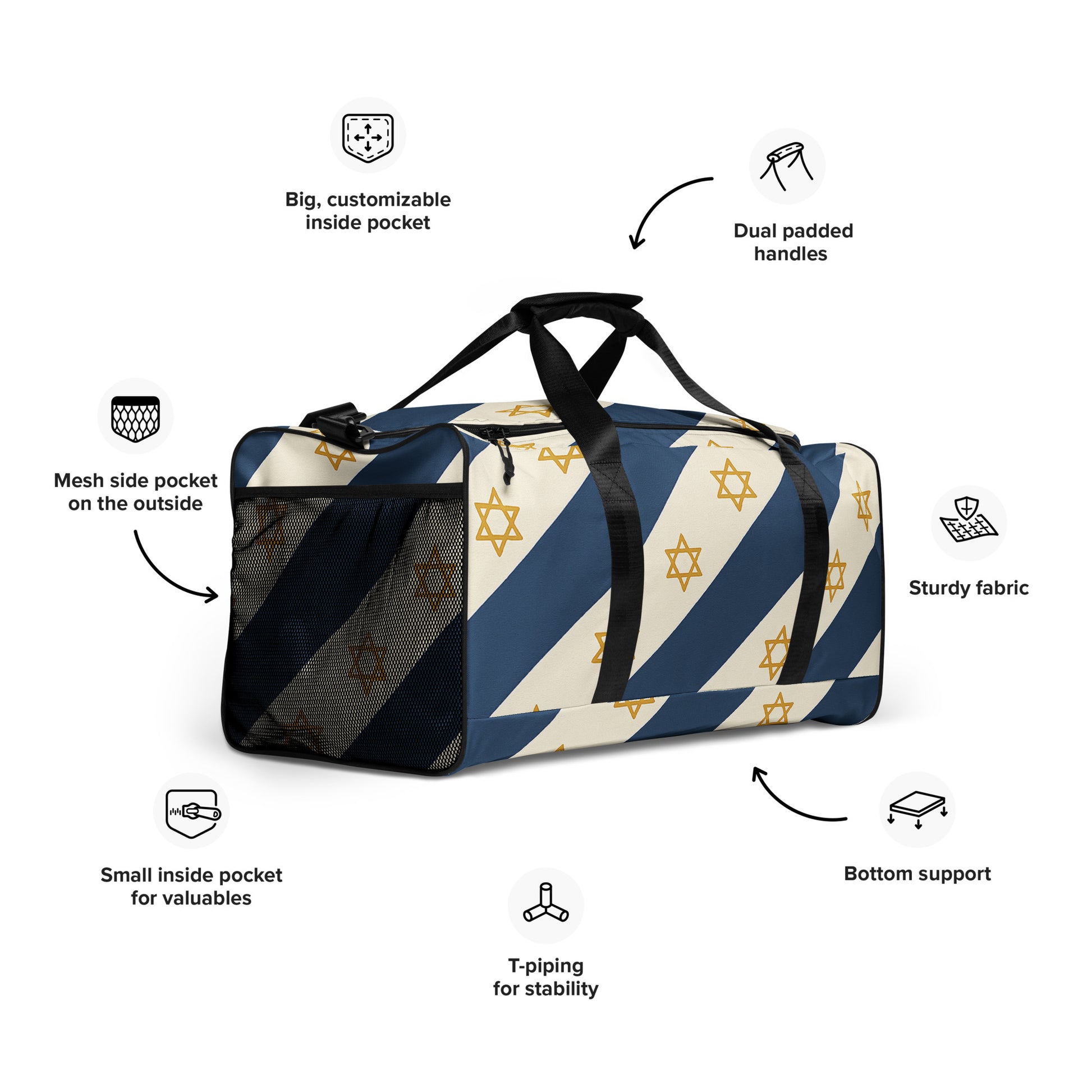 Israel Regalia Stripe All - Over Print Duffle Bag - American Zionist