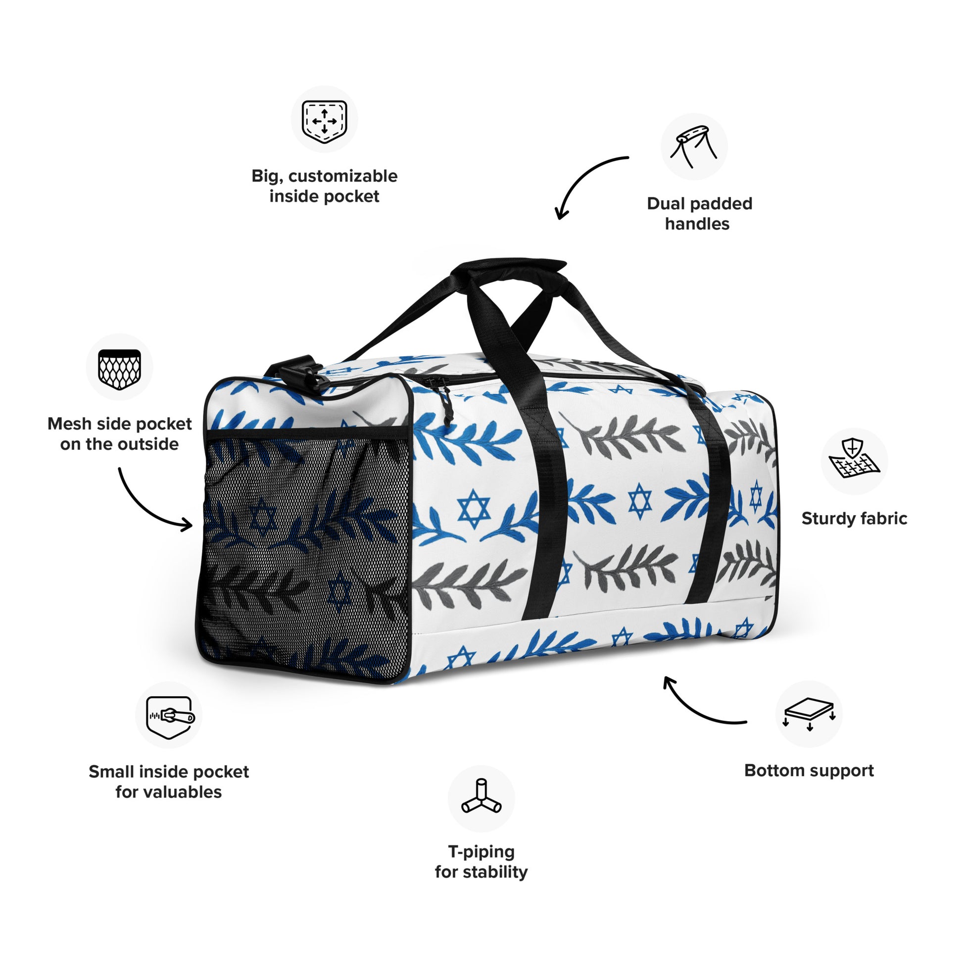 Olive and Shield All - Over Print Duffle Bag - American Zionist