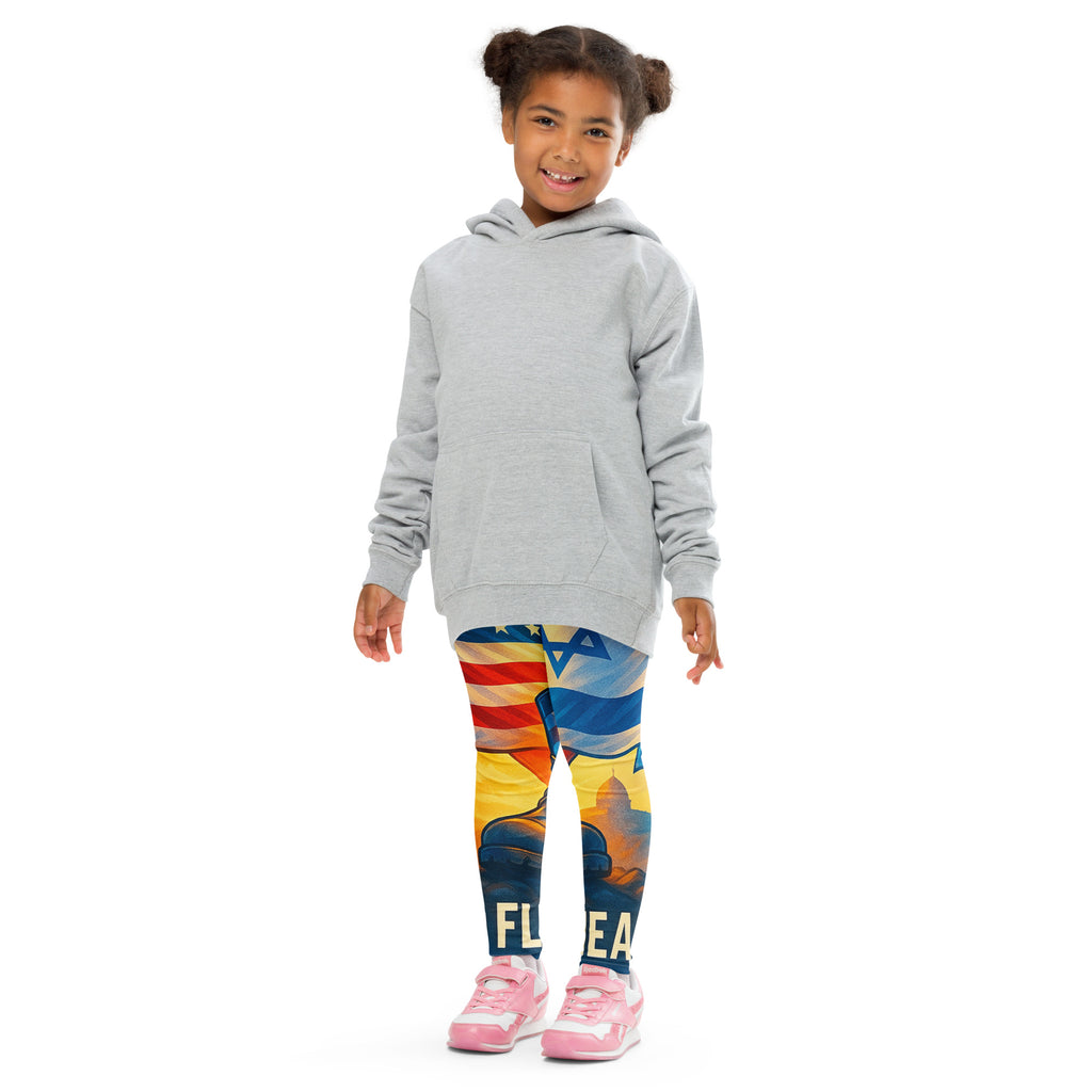 Two Flags One Heart All - Over Print Kids Leggings - American Zionist