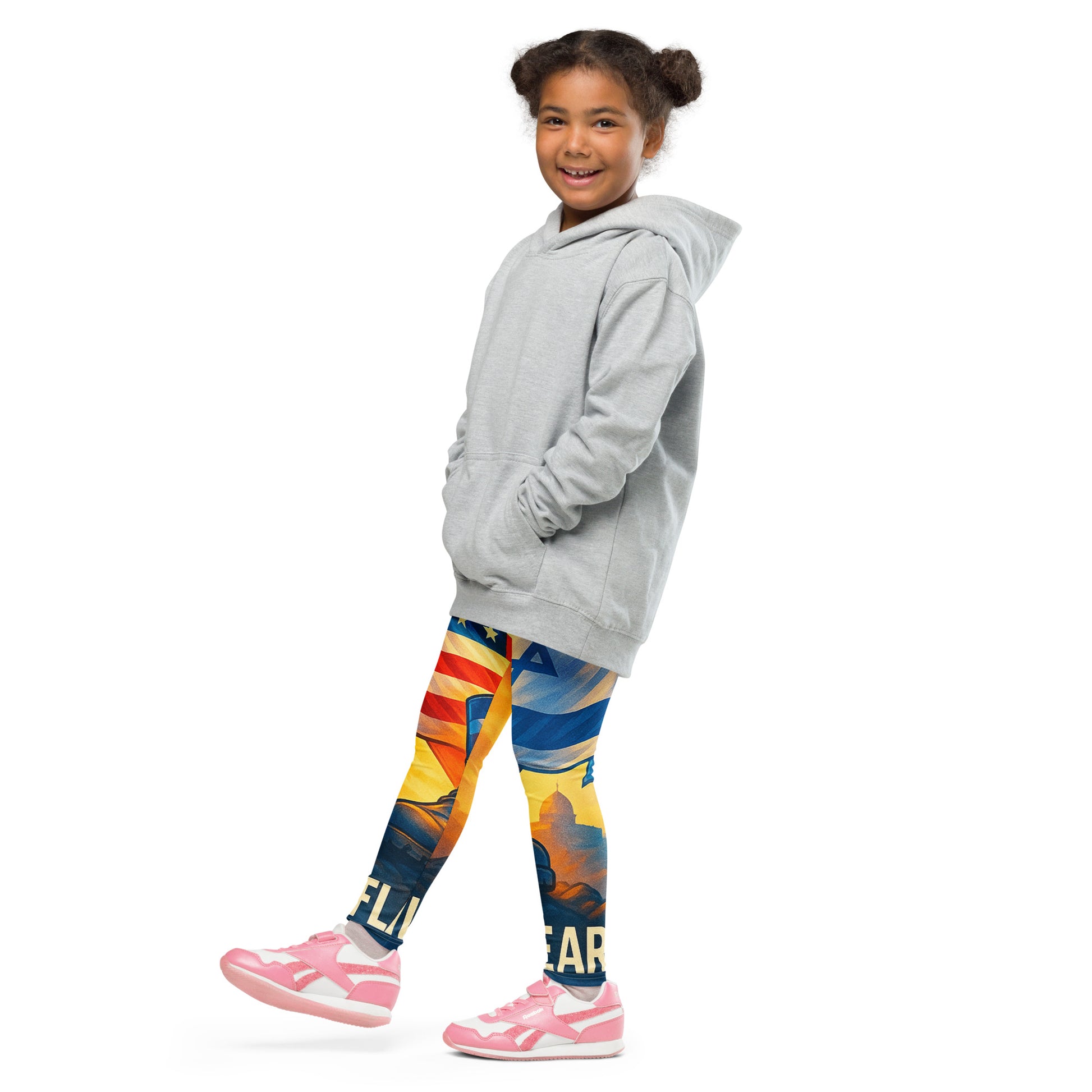 Two Flags One Heart All - Over Print Kids Leggings - American Zionist