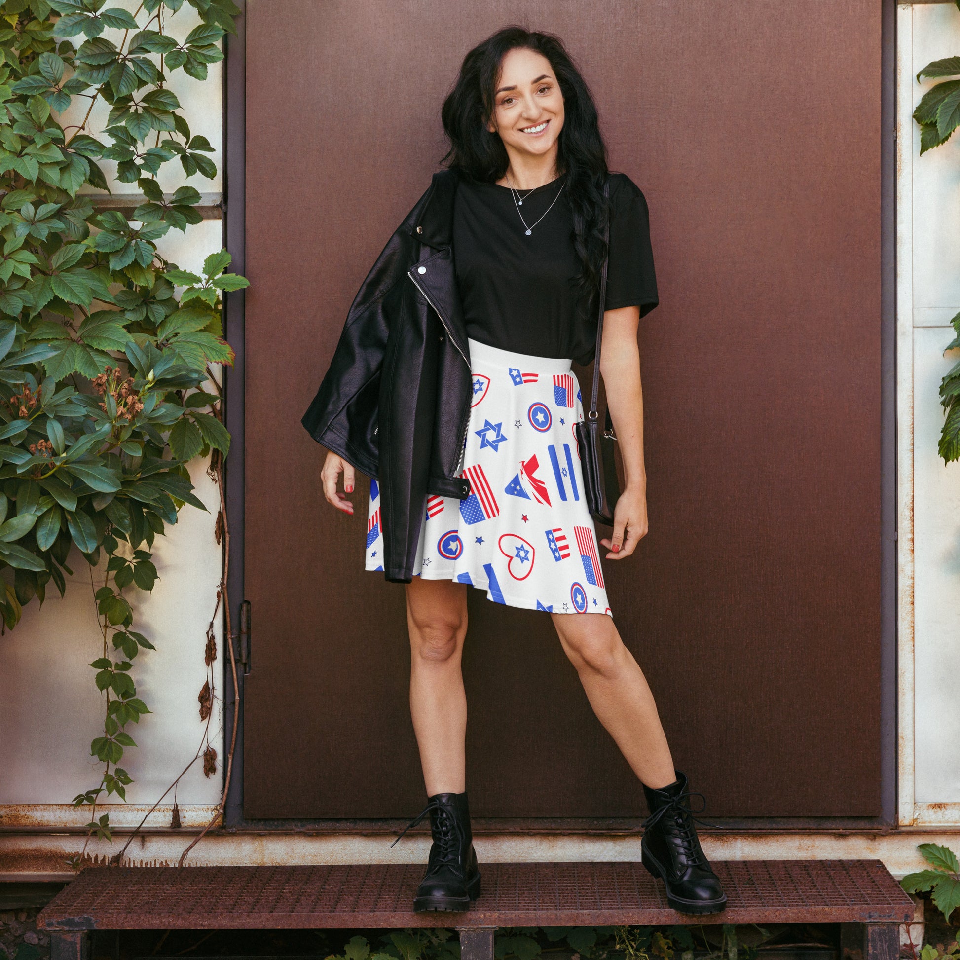 Zionist Heart Pattern All - Over Print Skater Skirt - American Zionist