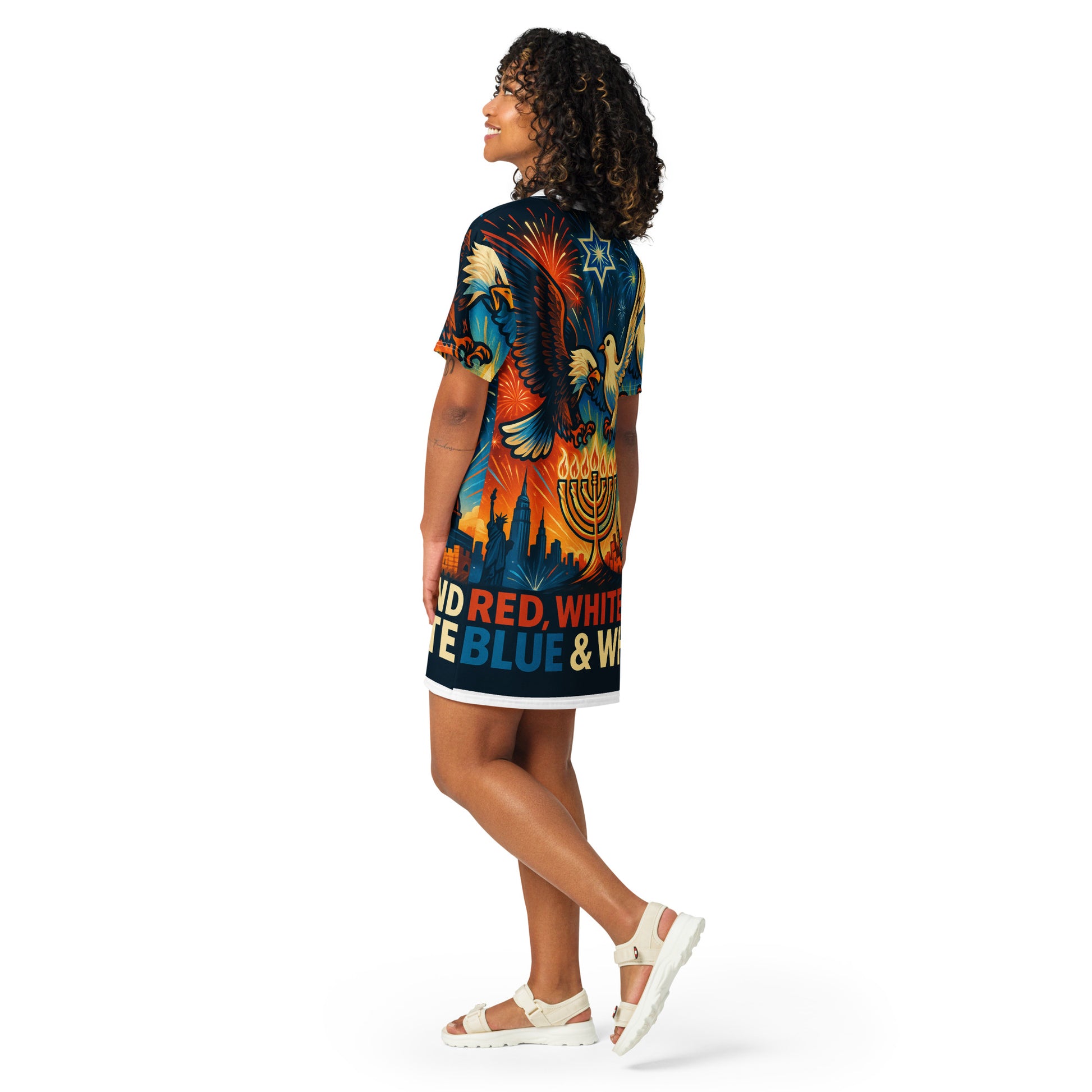 Red White and Blue All - Over Print T-Shirt Dress - American Zionist