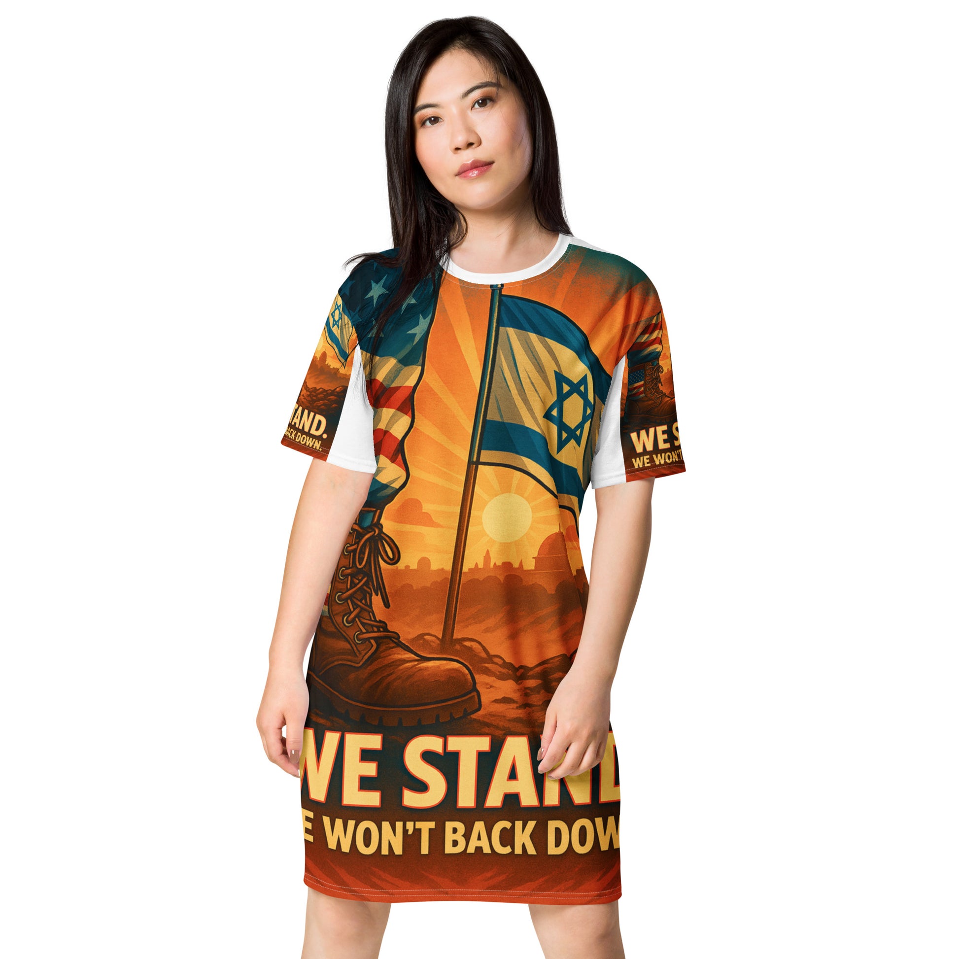 We Stand All - Over Print T-Shirt Dress - American Zionist