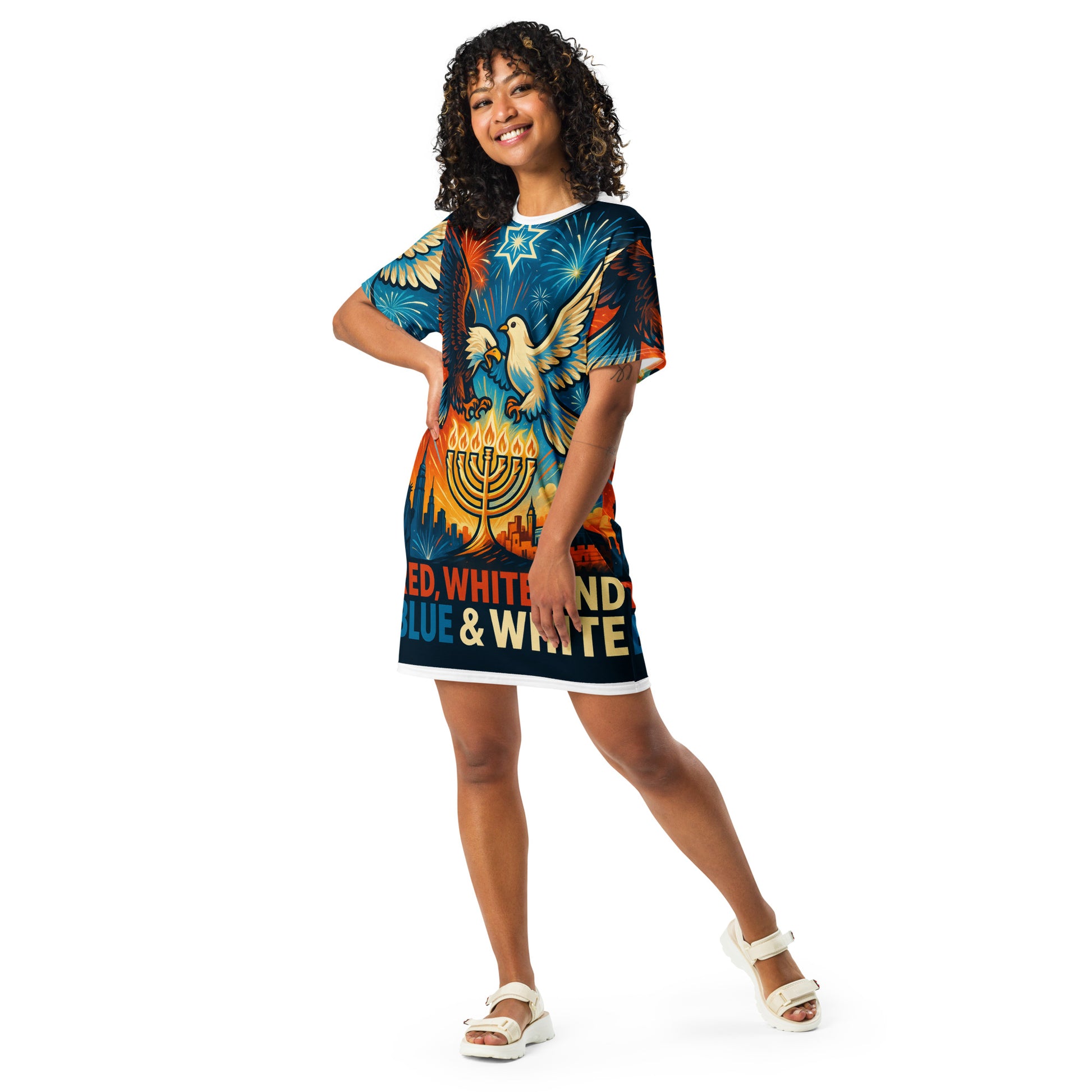 Red White and Blue All - Over Print T-Shirt Dress - American Zionist