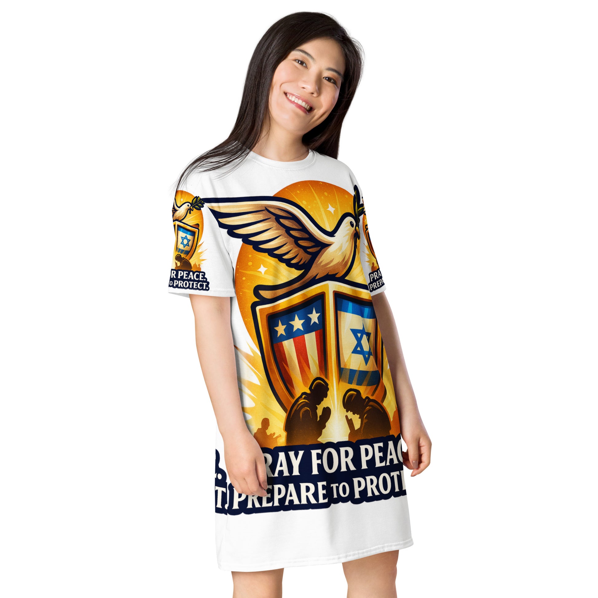 Pray For Peace All - Over Print T-Shirt Dress - American Zionist