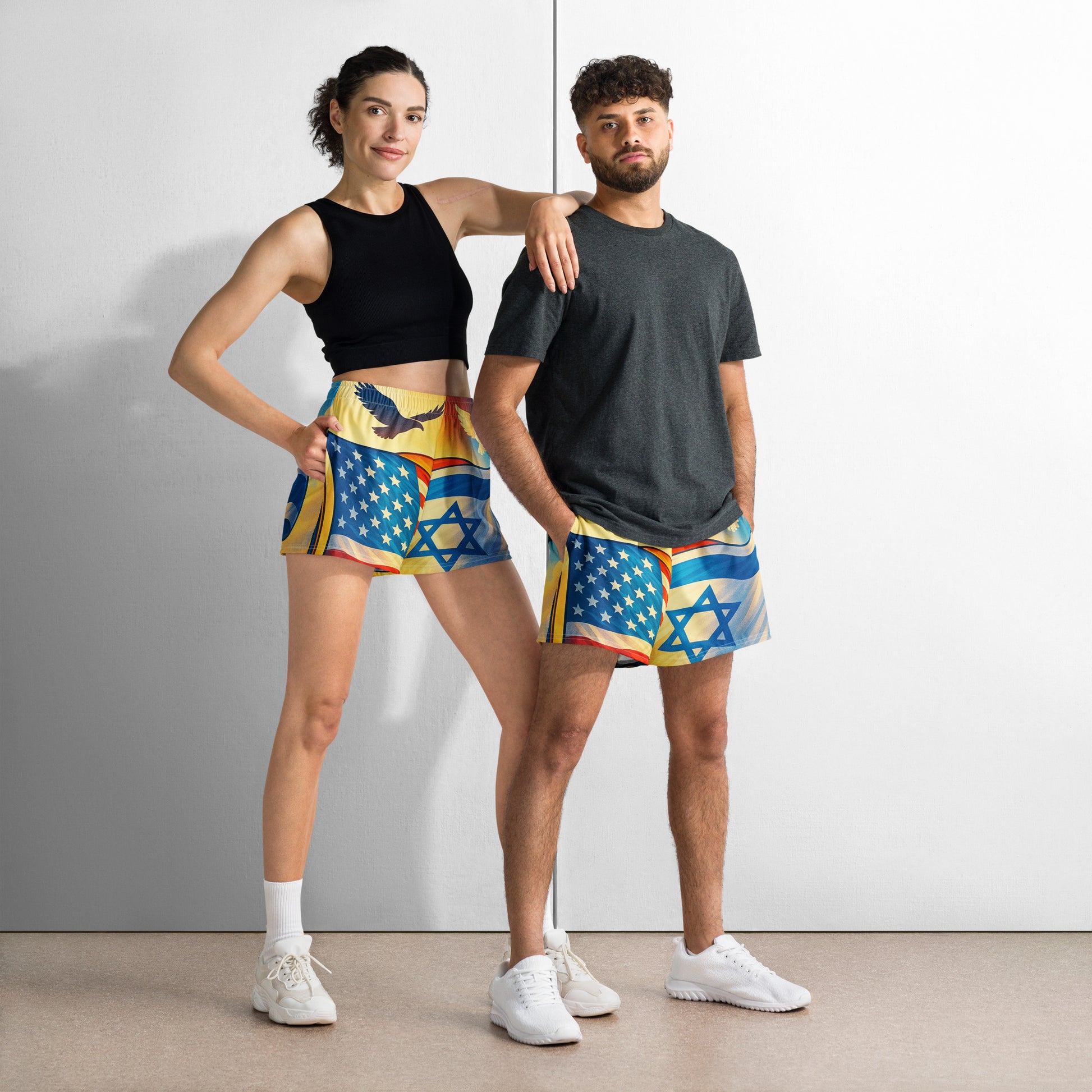 Two Flags. One Heart All - Over Print Unisex Athletic Shorts - American Zionist