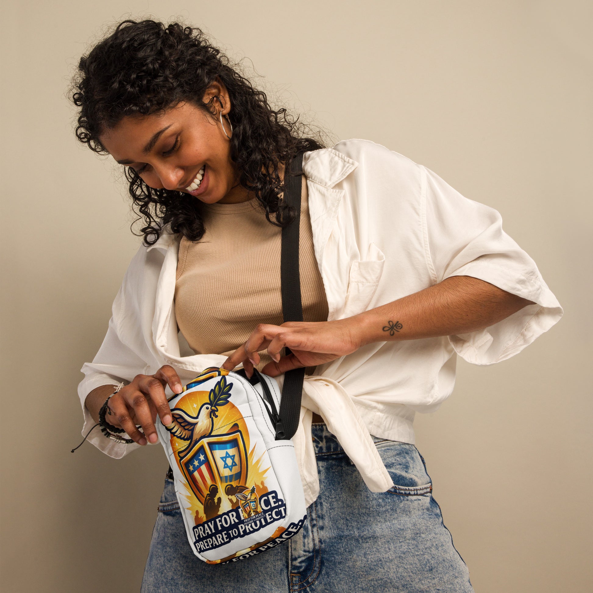 Pray For Peace All - Over Print Utility Crossbody Bag - American Zionist