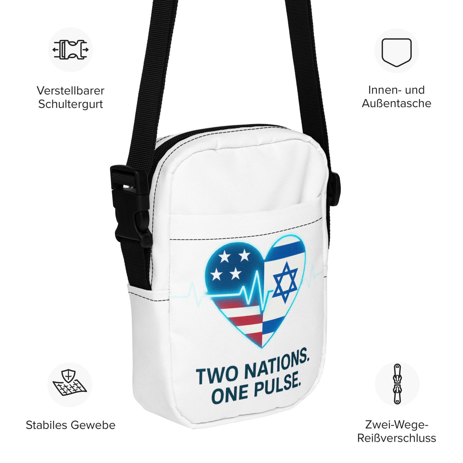 Two Nations One Pulse All - Over Print Utility Crossbody Bag - American Zionist