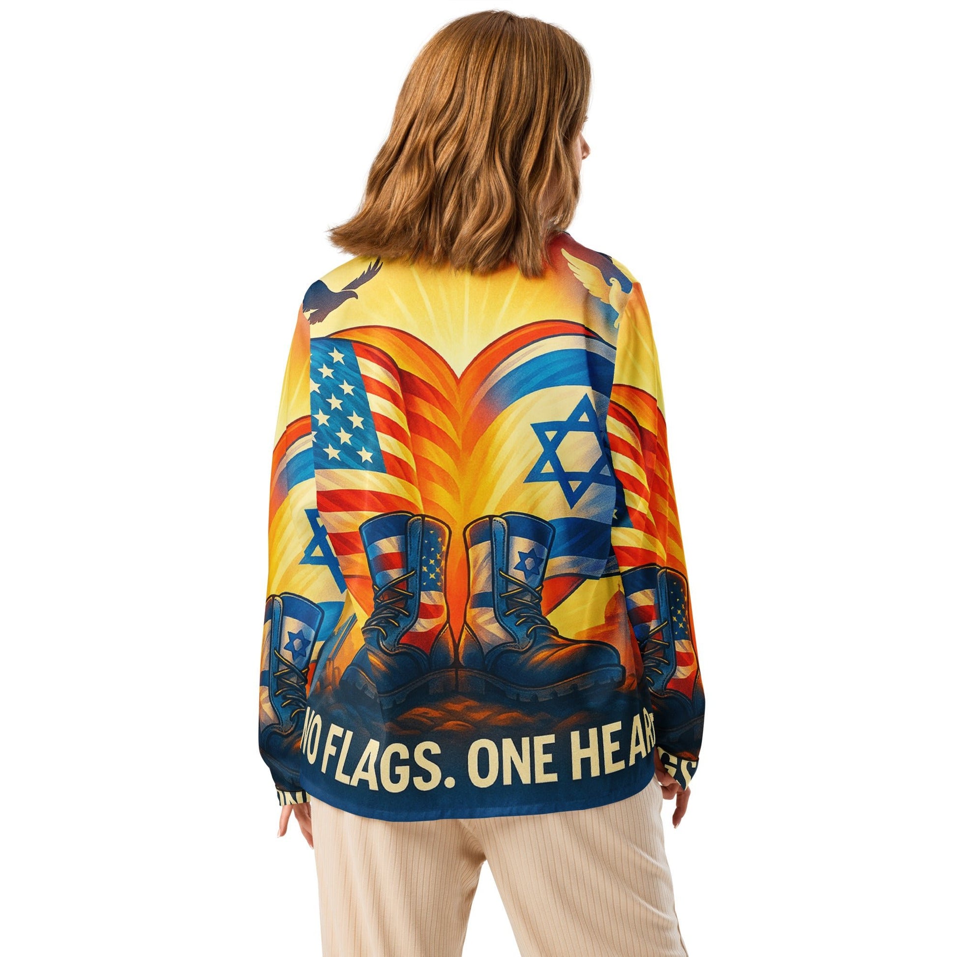 Two Flags. One Heart All Over Print Women's Long Sleeve Pajama Top - American Zionist