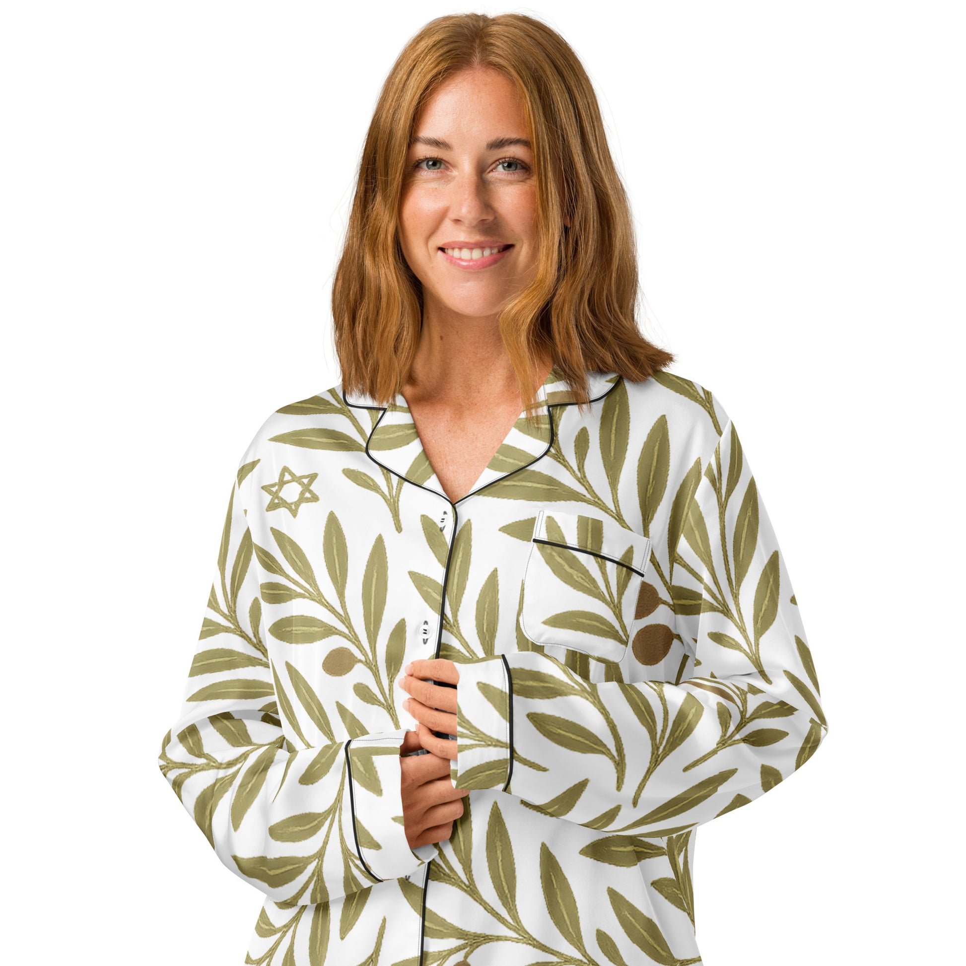 Olive Bloom All - Over Print Women's Long Sleeve Pajama Top - American Zionist