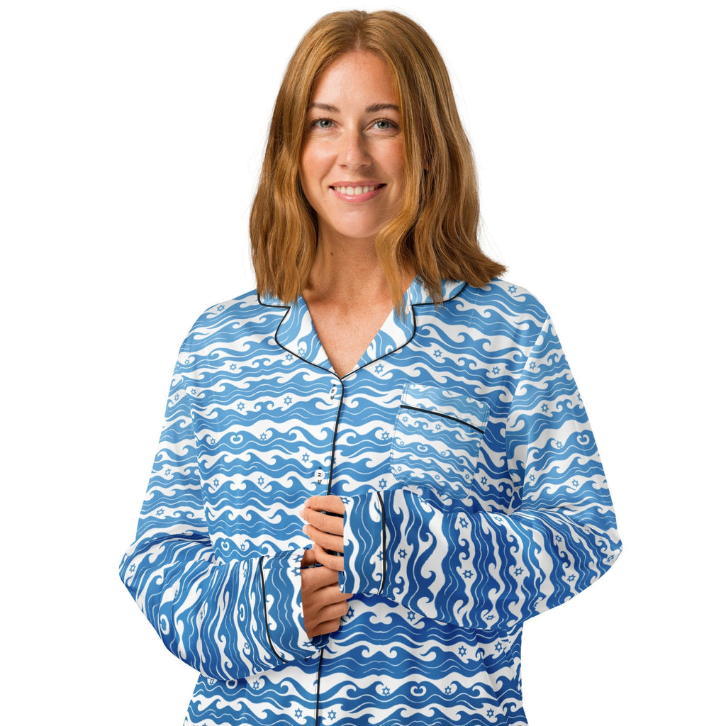 Waves of the Land All - Over Print Women's Long Sleeve Pajama Top - American Zionist