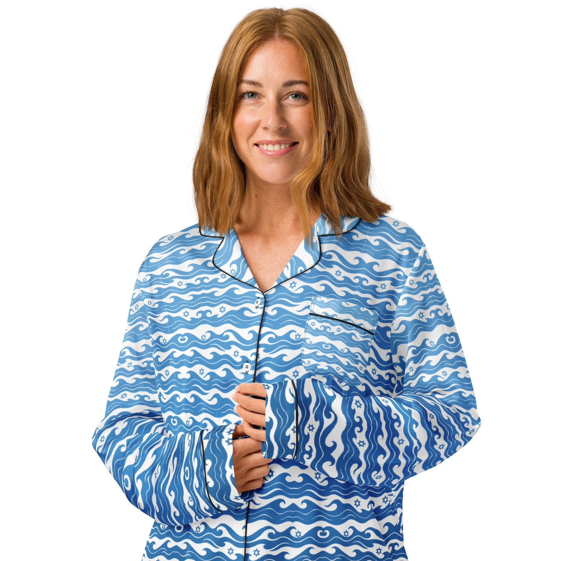 Waves of the Land All - Over Print Women's Long Sleeve Pajama Top - American Zionist