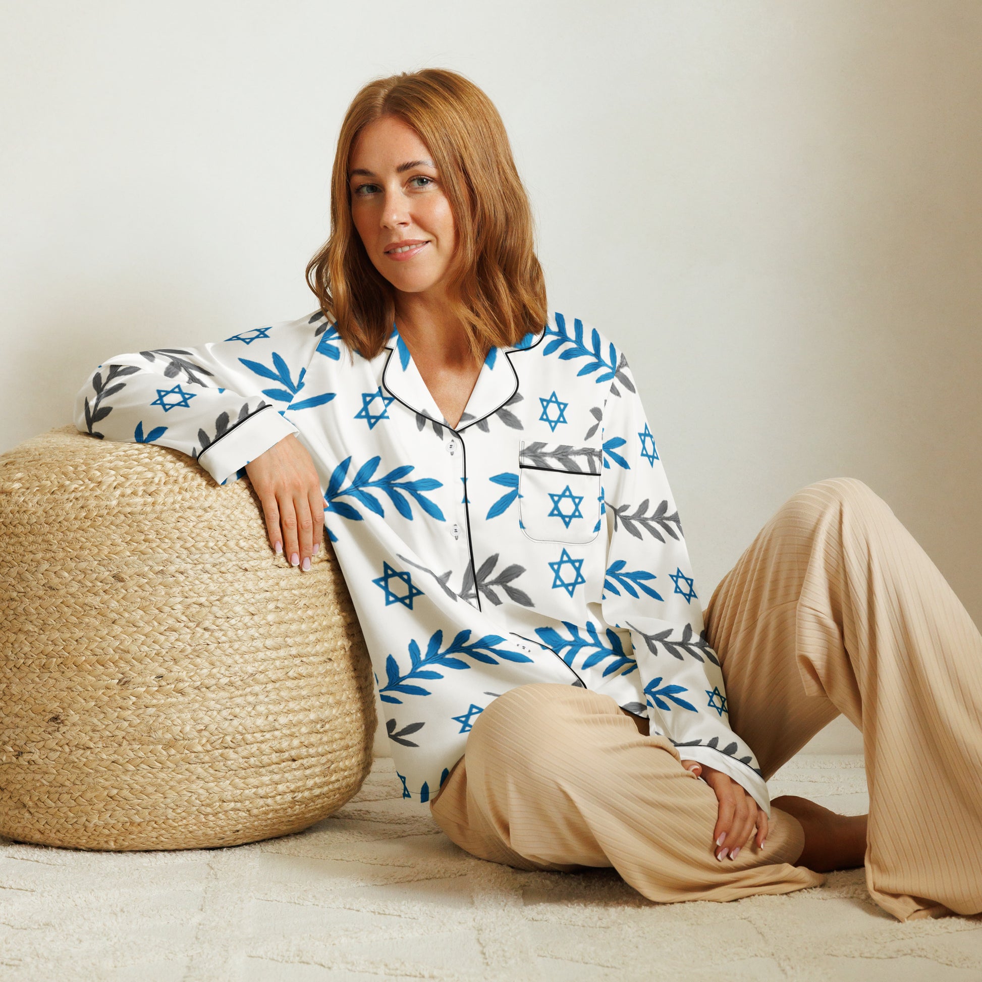 Olive and Shield All - Over Print Women's Long Sleeve Pajama Top - American Zionist