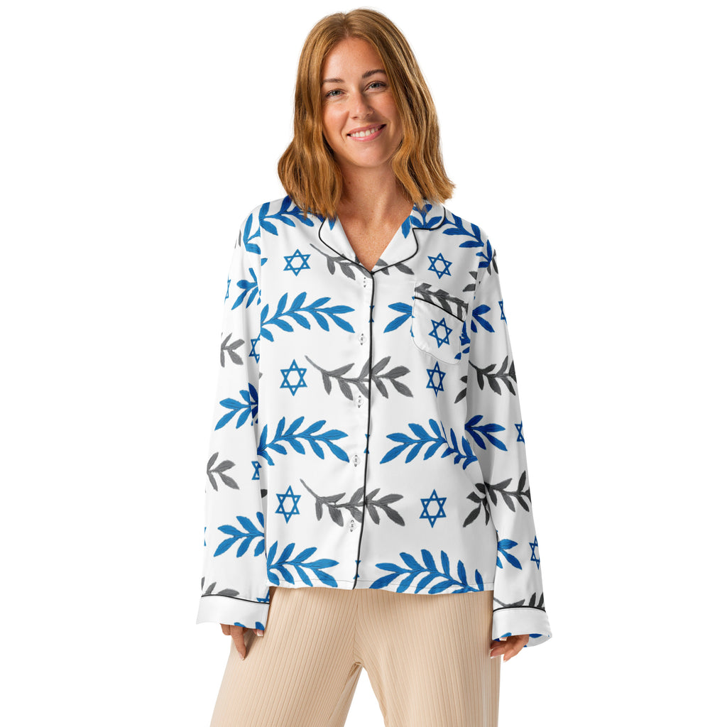 Olive and Shield All - Over Print Women's Long Sleeve Pajama Top - American Zionist