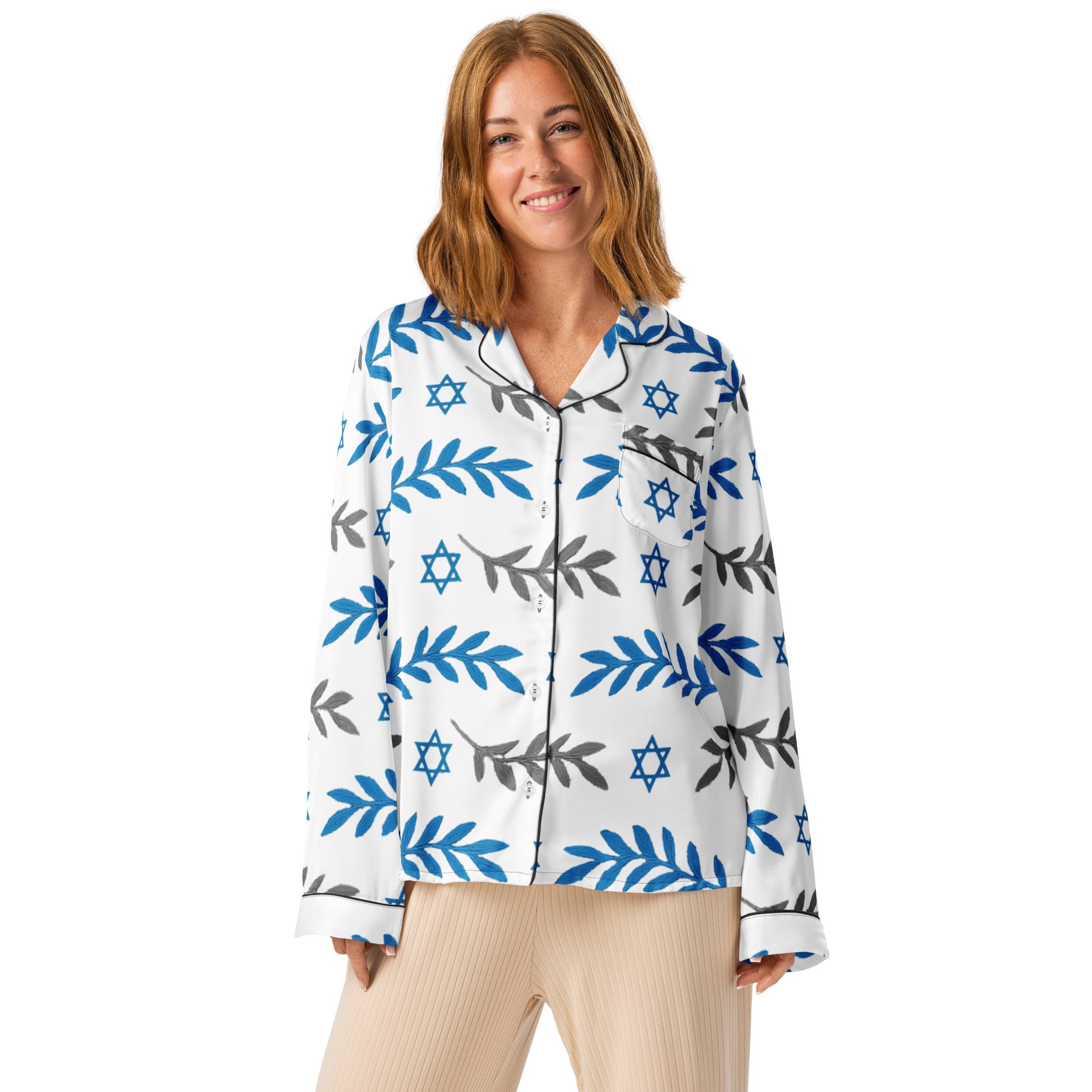 Olive and Shield All - Over Print Women's Long Sleeve Pajama Top - American Zionist