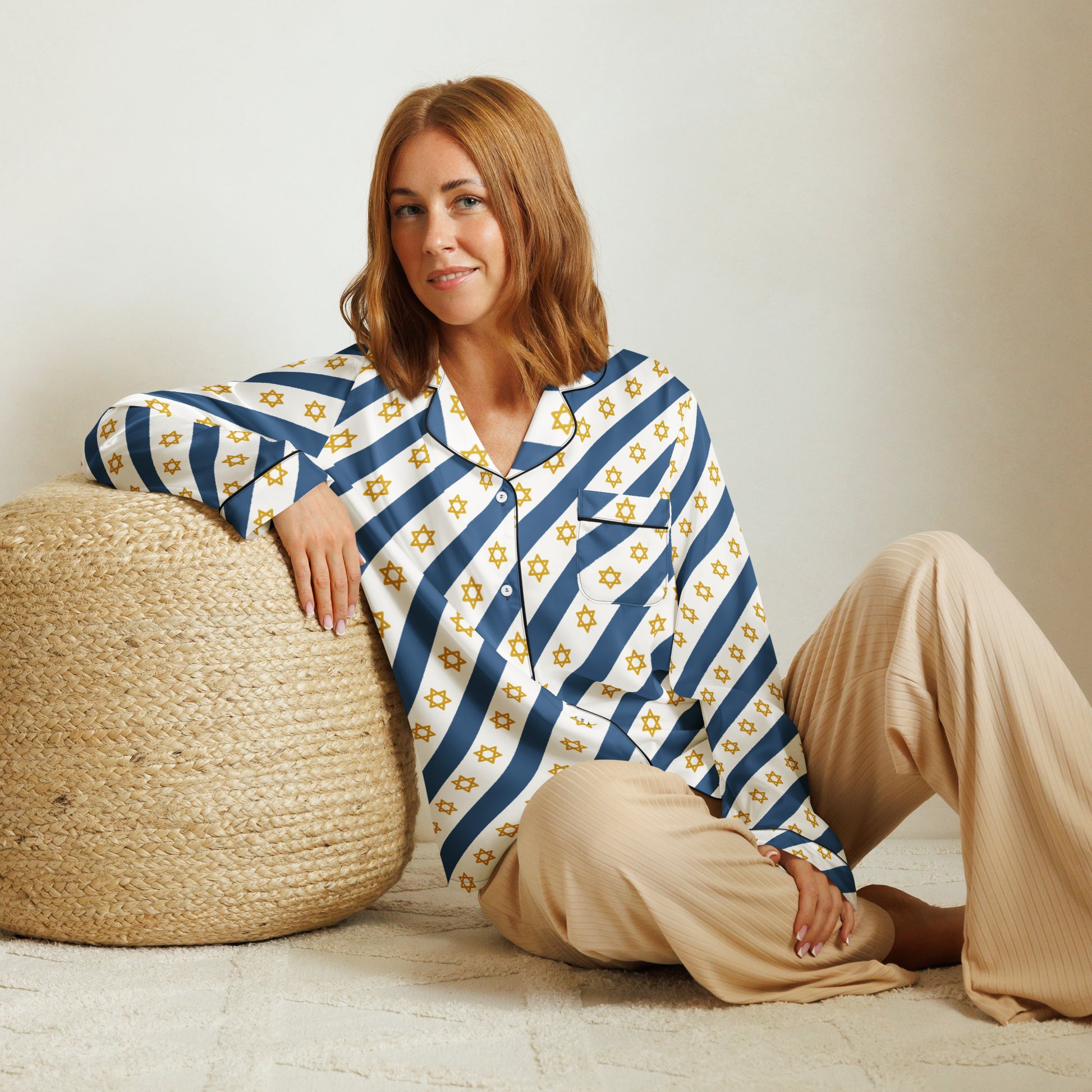 Israel Regalia Stripe All - Over Print Women's Long Sleeve Pajama Top - American Zionist