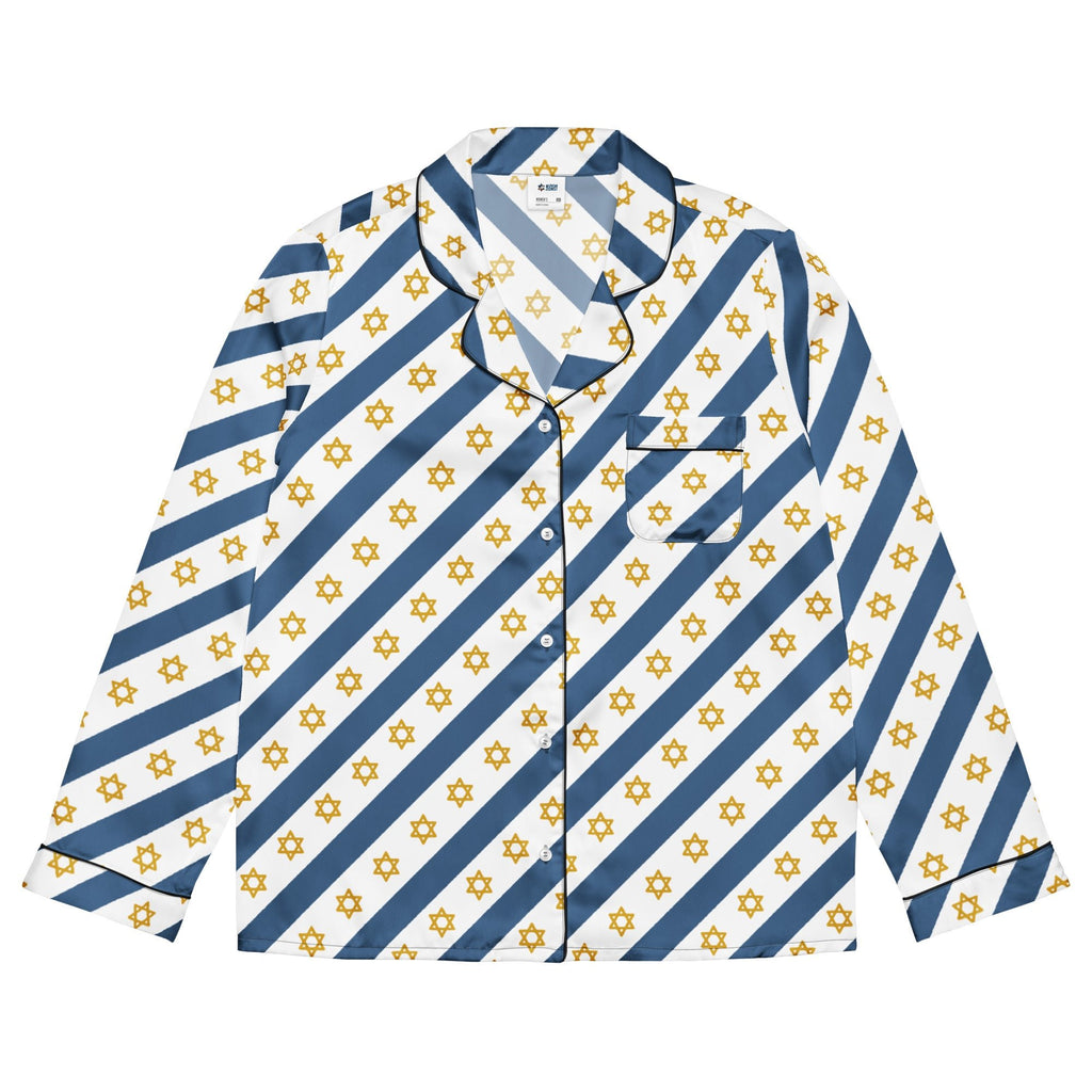 Israel Regalia Stripe All - Over Print Women's Long Sleeve Pajama Top - American Zionist