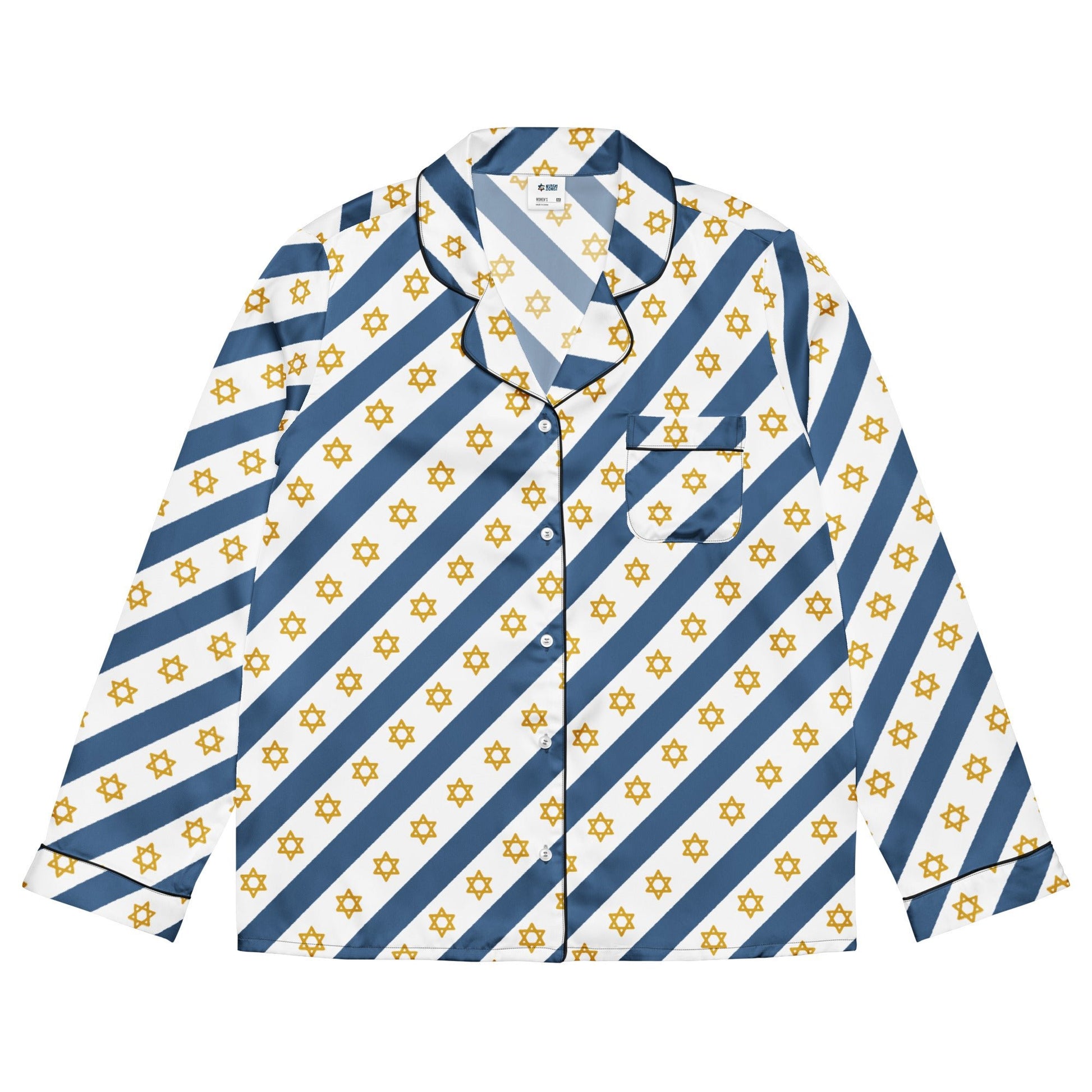 Israel Regalia Stripe All - Over Print Women's Long Sleeve Pajama Top - American Zionist