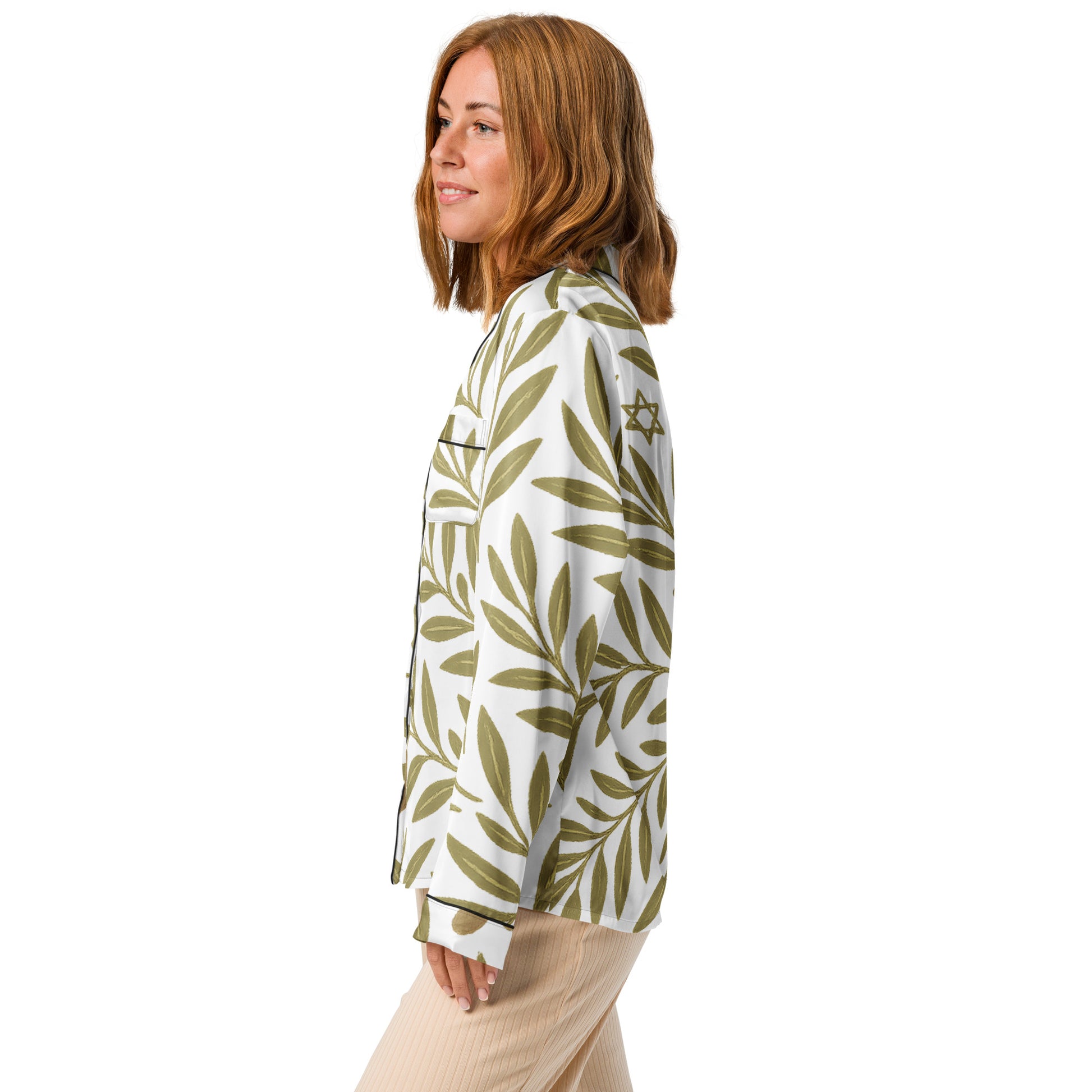 Olive Bloom All - Over Print Women's Long Sleeve Pajama Top - American Zionist