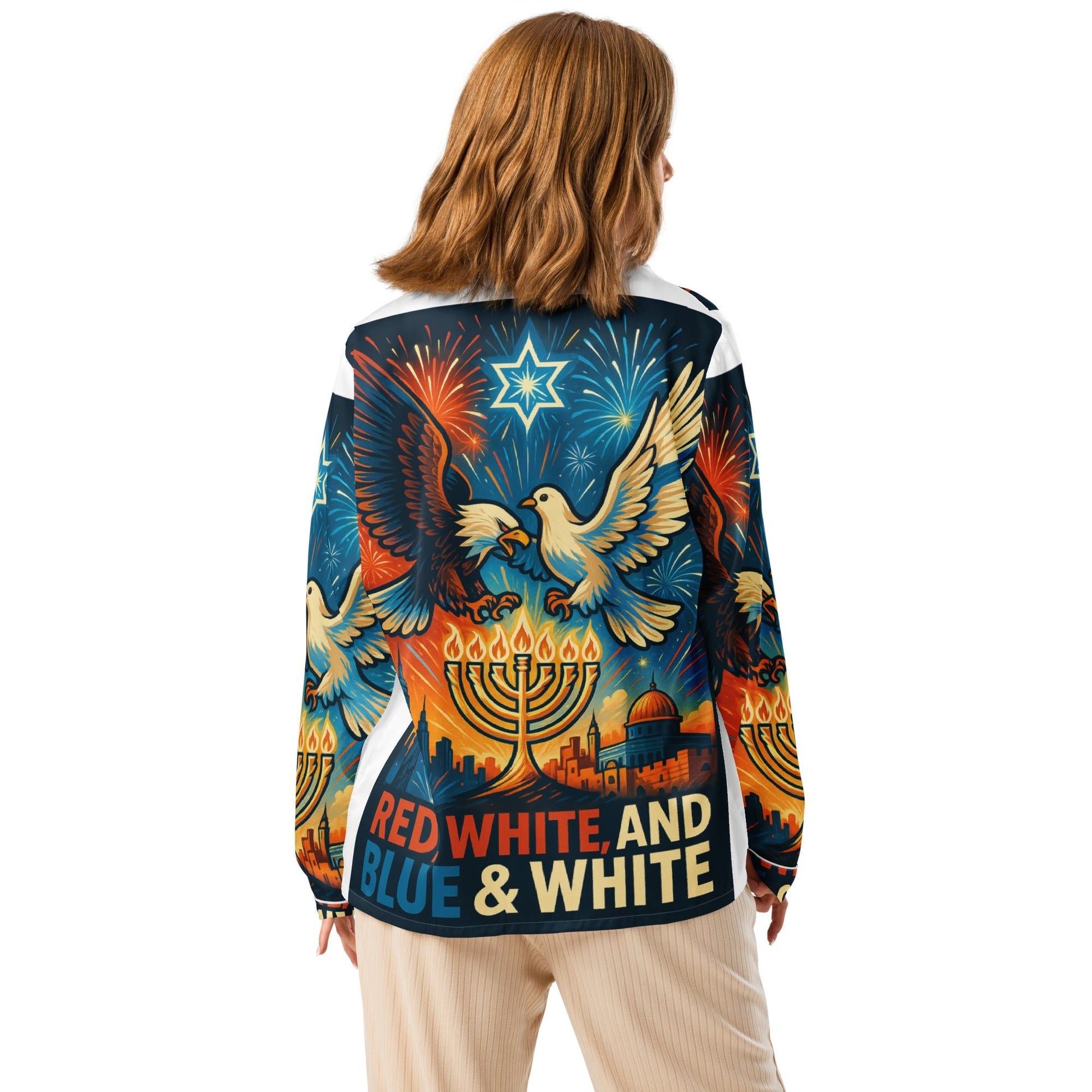 Red White and Blue All - Over Print Women's Long Sleeve Pajama Top - American Zionist