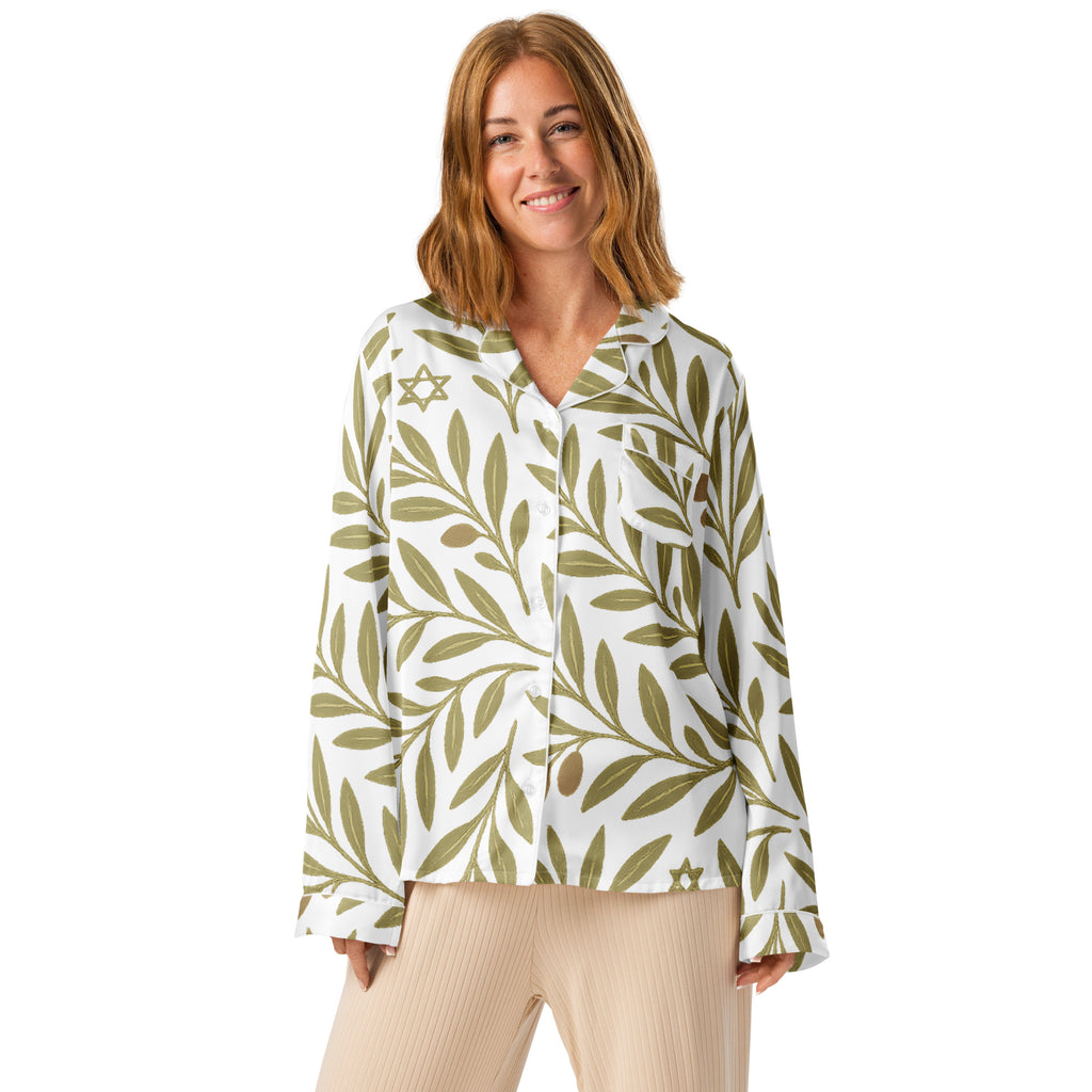 Olive Bloom All - Over Print Women's Long Sleeve Pajama Top - American Zionist