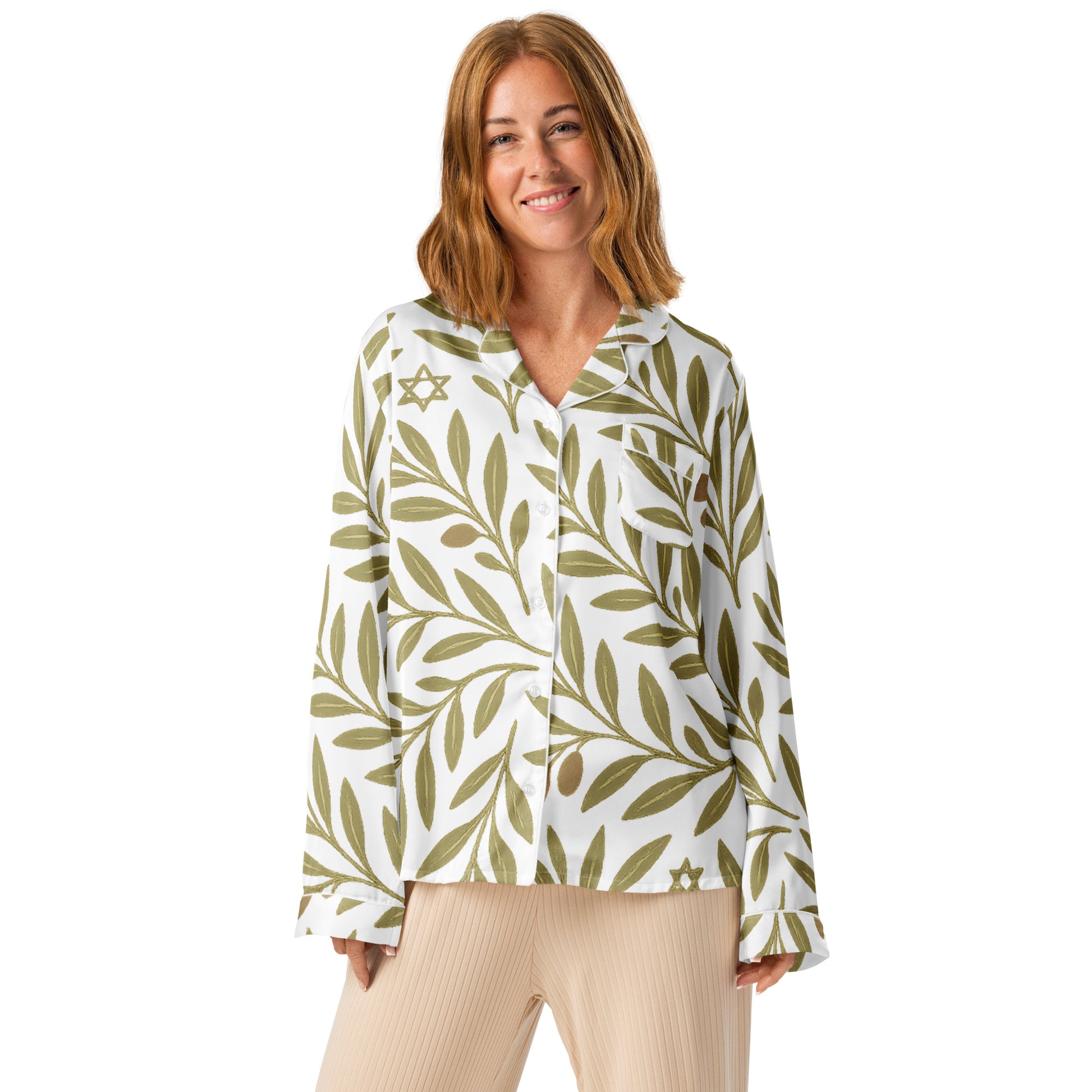 Olive Bloom All - Over Print Women's Long Sleeve Pajama Top - American Zionist
