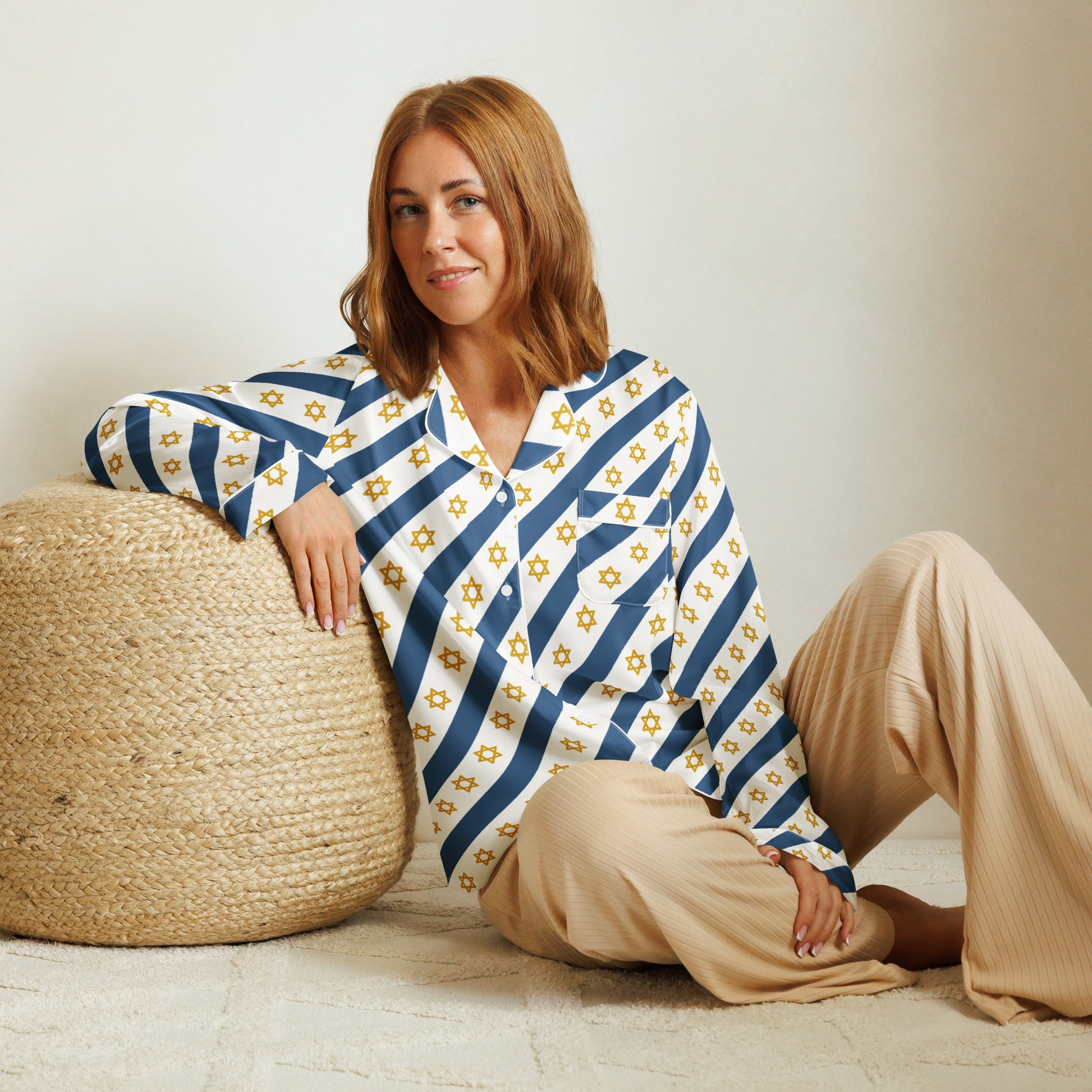 Israel Regalia Stripe All - Over Print Women's Long Sleeve Pajama Top - American Zionist
