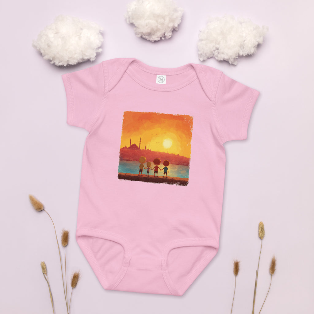 Jewish Kids Over Sunset Baby Jersey Bodysuit - American Zionist