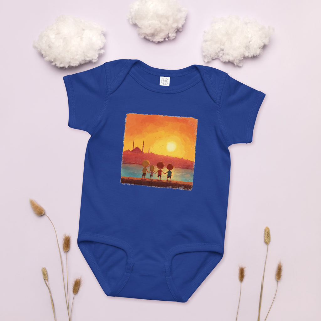 Jewish Kids Over Sunset Baby Jersey Bodysuit - American Zionist